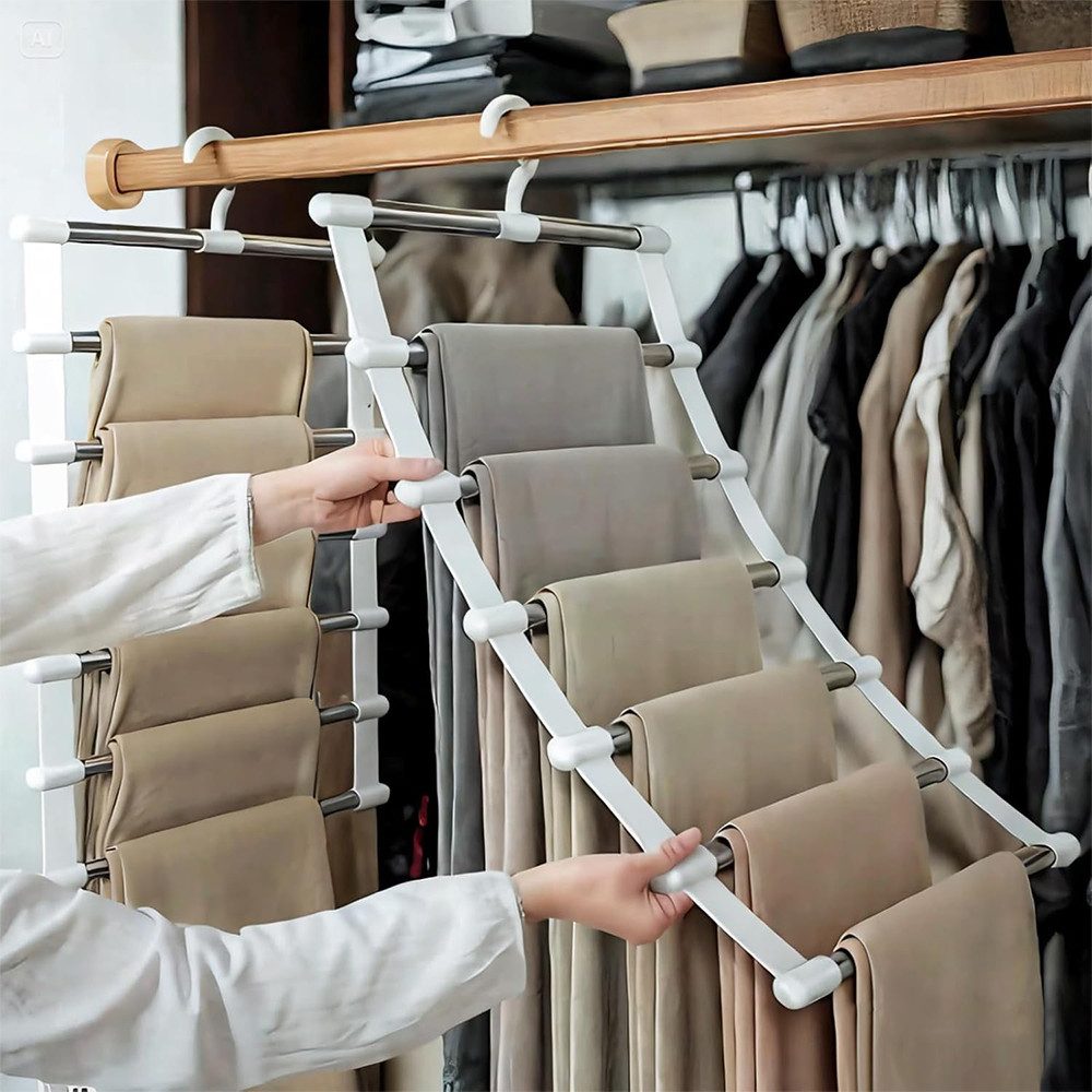 TUWENA Kleiderbügel 2 Stück Hosenbügel, Faltbare rutschfest Hosenständer, Platzsparend, (2-tlg), 7-in-1 Hosenbügel Zum Aufhängen Hosen,Röcke,Schals,Krawatten,Bettlaken