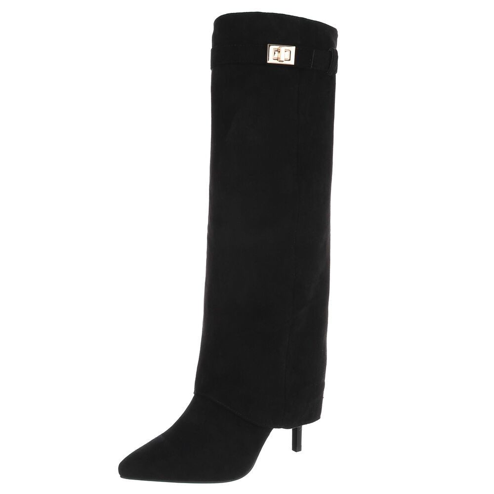 Ital-Design Damen Overknee Stiefel mit Absatz und Schmuckdetail High-Heel-Stiefel (91977467) Pfennig-/Stilettoabsatz Stiefel in Schwarz