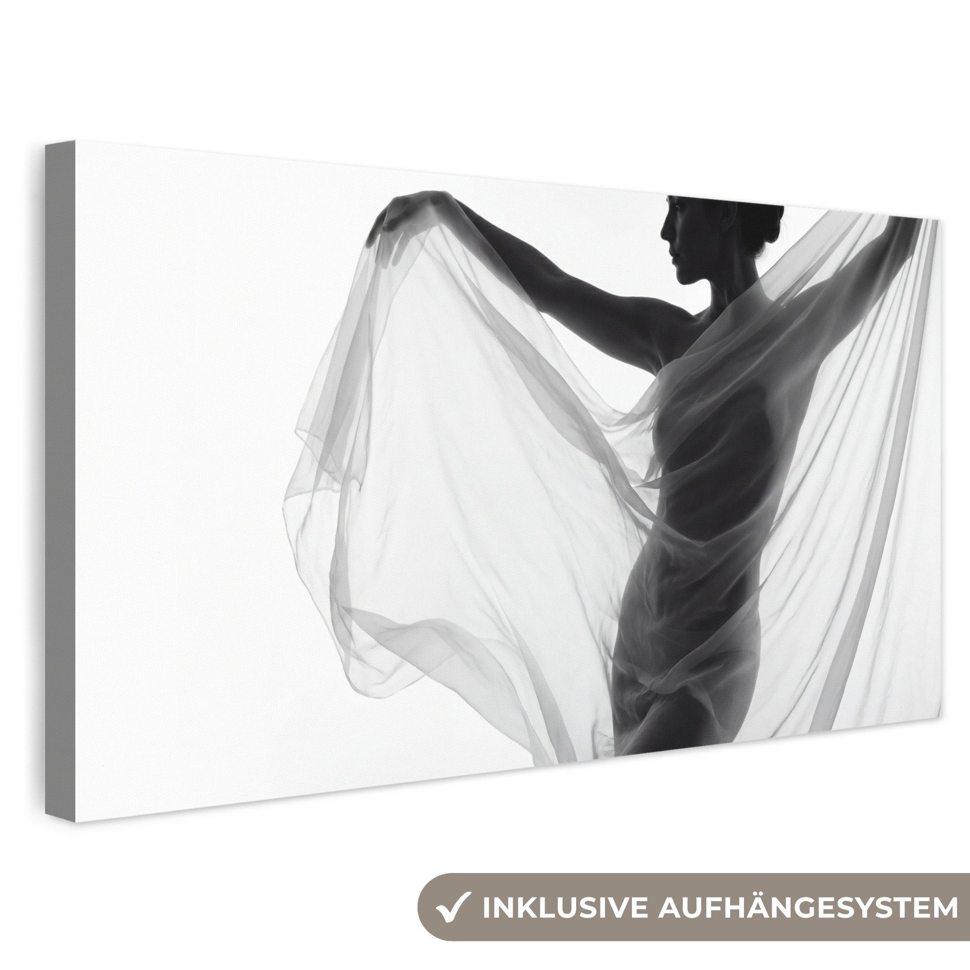 OneMillionCanvasses® Leinwandbild Panorama Silhouette - Schleier - Formen - Schwarz - Weiß - Sinnlich, Fotodruck (1 St), Wandbild, Deko Schlafzimmer Wohnzimmer Flur 40x20 cm