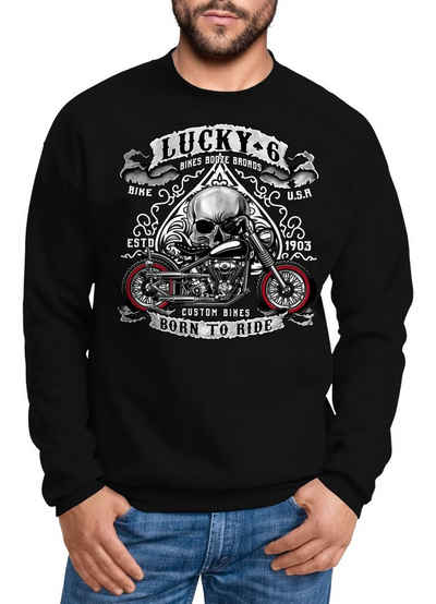 MoonWorks Sweatshirt Sweatshirt Herren Biker Lucky 6 Totenkopf Pik Motorrad Live to Ride Moonworks®
