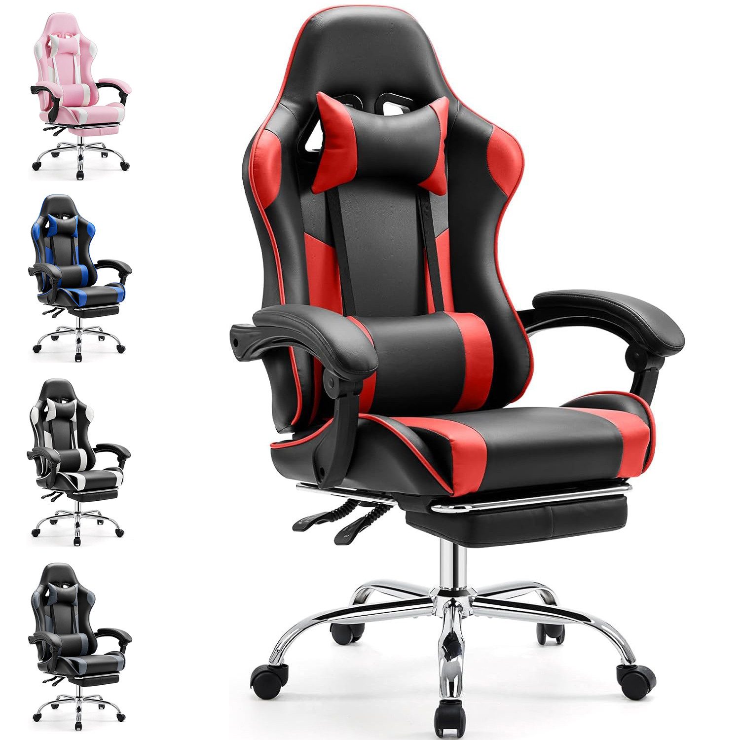 DUMOS Gaming-Stuhl Ergonomischer Bürostuhl mit Fußstütze, PU-Leder E-Sports günstig online kaufen