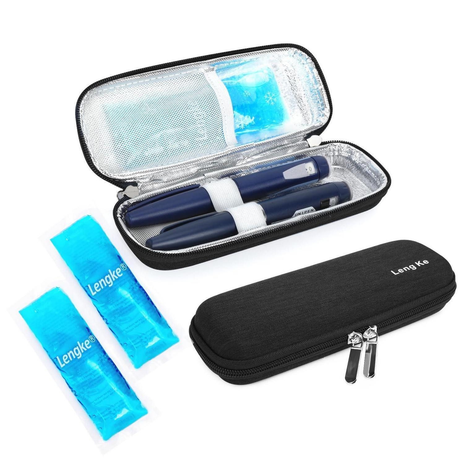 LuxusKollektion Kühltasche Insulin Kühltasche 2 Kühlakkus EpiPen Spritzen Diabetes Schwarz