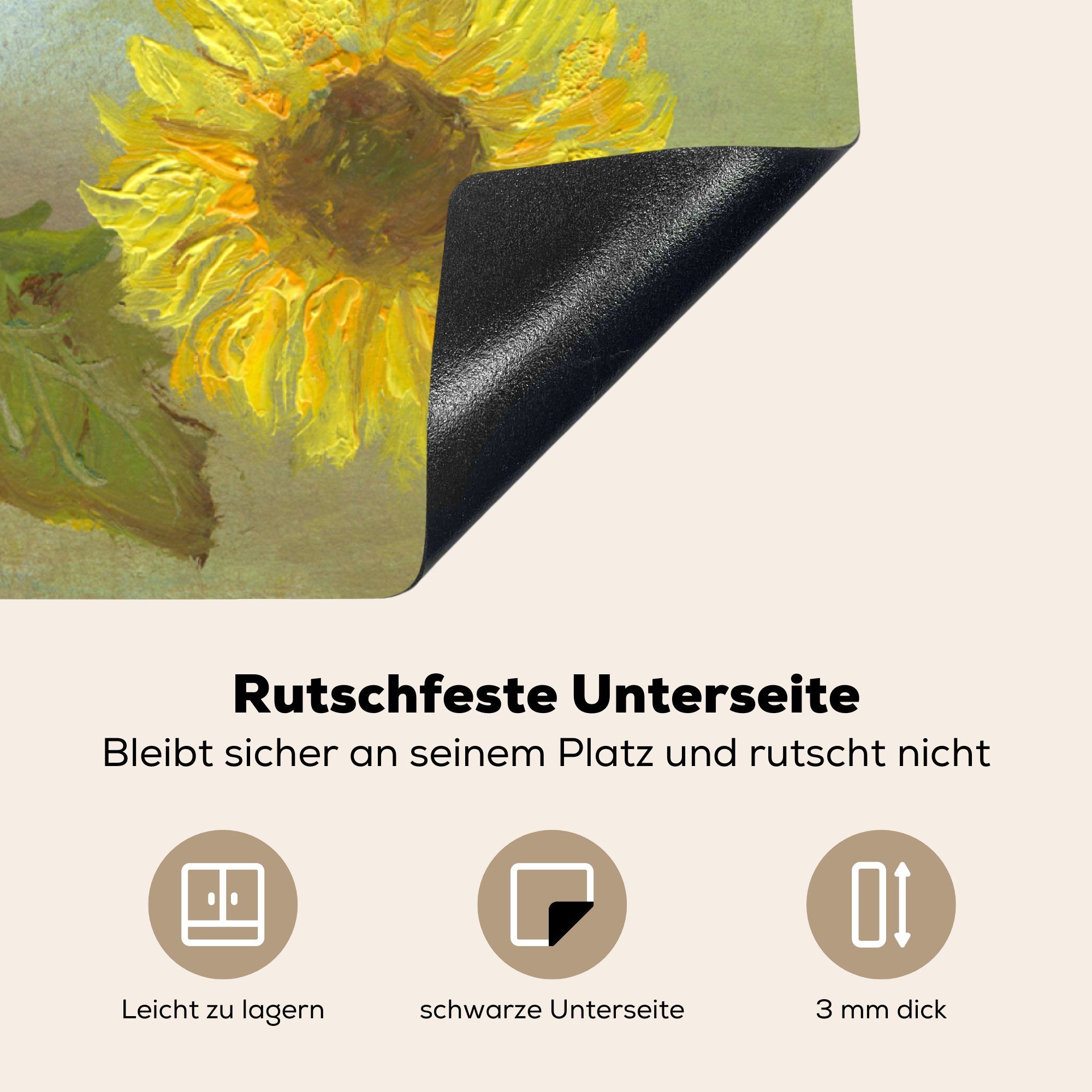 Vinyl, cm, Sonnenblumen - 78x78 Gemälde Vase, Ceranfeldabdeckung, - (1 Arbeitsplatte MuchoWow küche für Herdblende-/Abdeckplatte tlg),