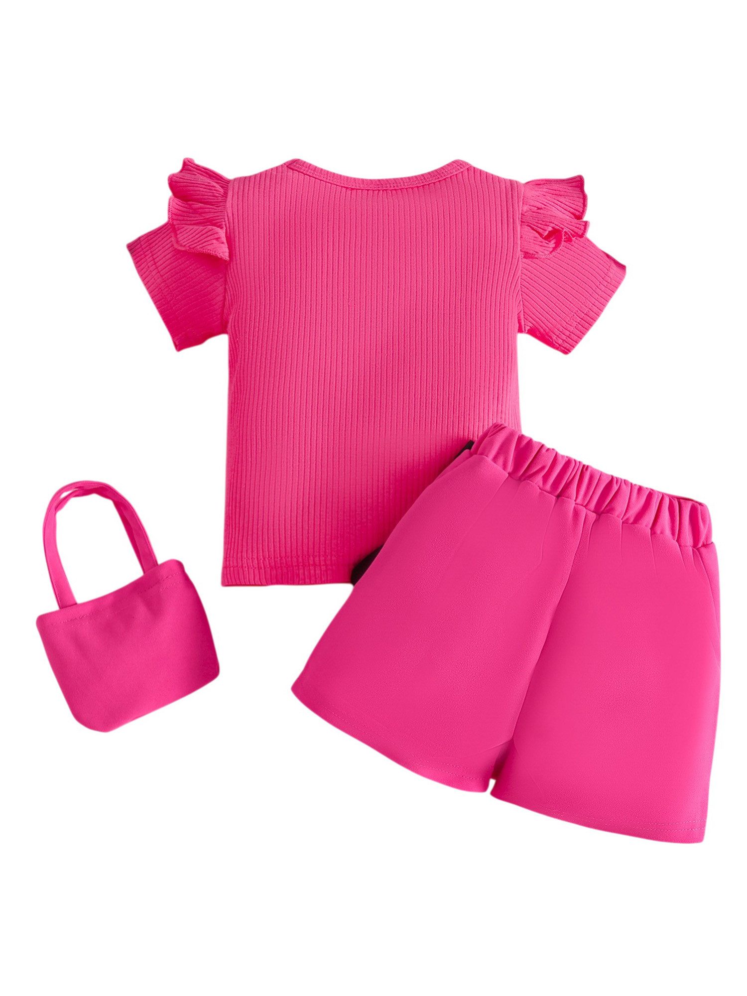 Lapastyle Top & Shorts Mädchen Baby Sommer Set, Alltagskleidung, Partyoutfits, Festtagssets (Set, 3-tlg) Oberteil mit Rüschen, Shorts Skirt mit Blumen-Schleifen, Handtasche