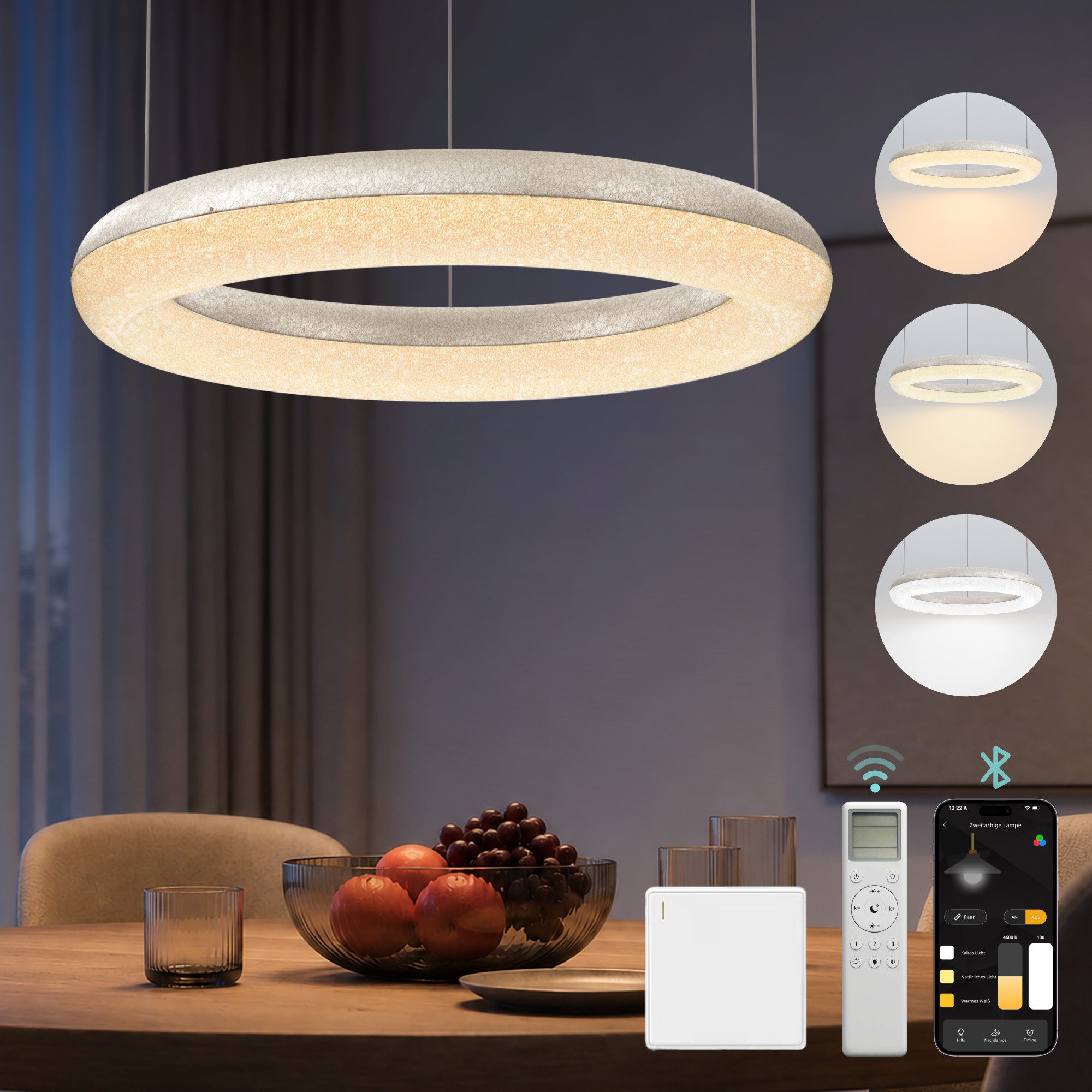 Mai & Mai Pendelleuchte LED-Hängelampe stufenlos dimmbar höhenverstellbar 30/50W Luvina03, LED fest integriert, CRI≥95; 30W/50W