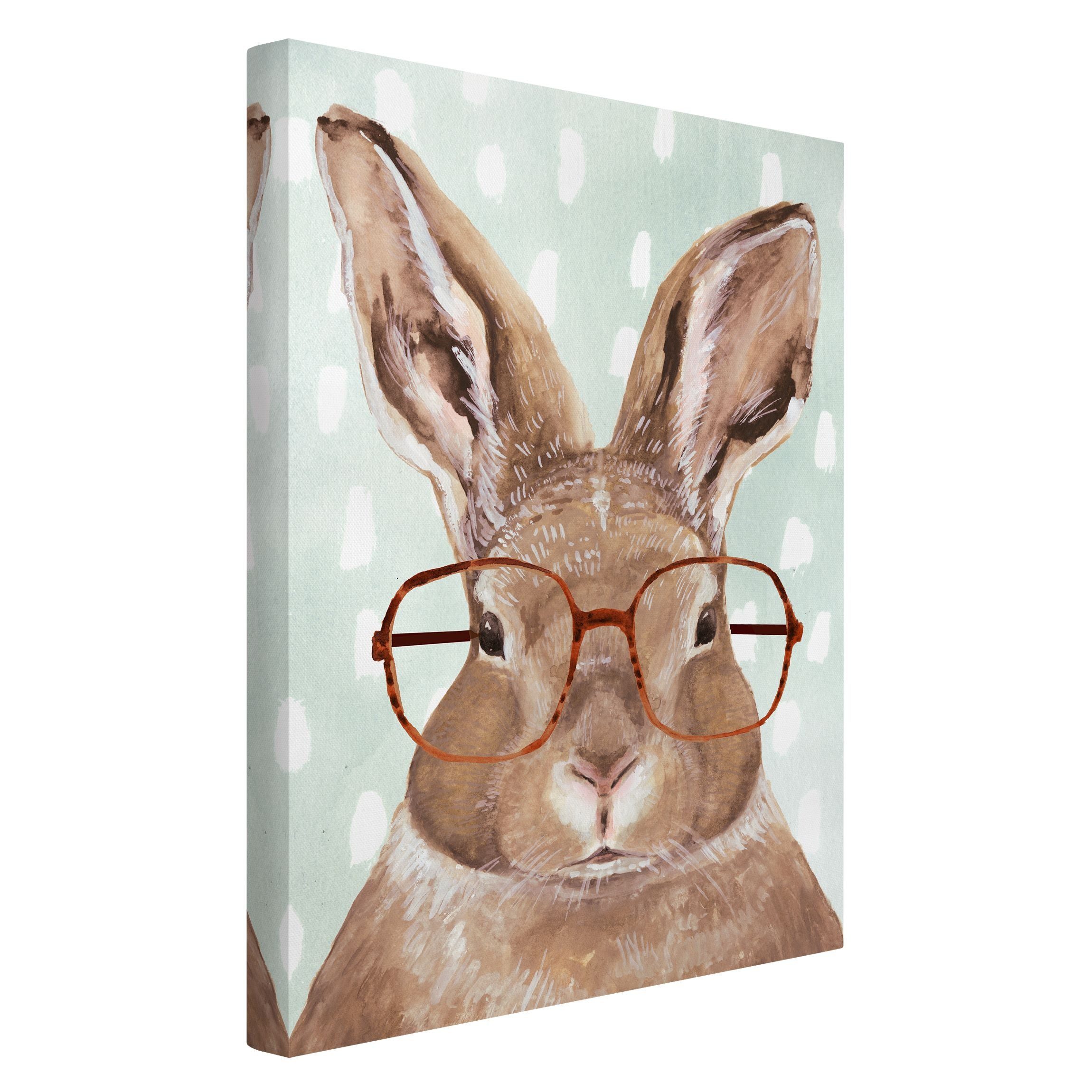 Leinwandbild Kinderbild Modern Bebrillte Tiere Hase grün Bild auf Leinwand XXL