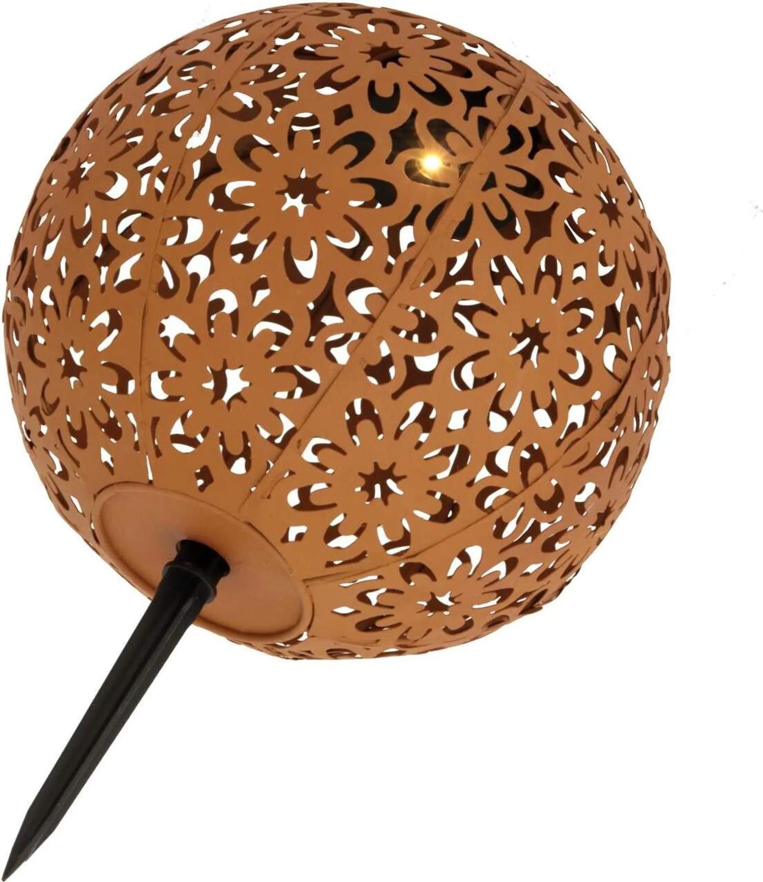 Kynast Garden LED Solarleuchte Solar Metallkugel Rostoptik Gartenleuchte Blumenmuster Ø20cm