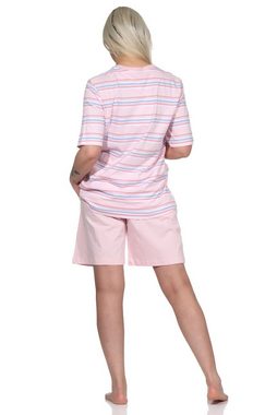 Normann Pyjama Damen Schlafanzug kurzarm Pyjama Shorty in pastellfarbenen Streifen