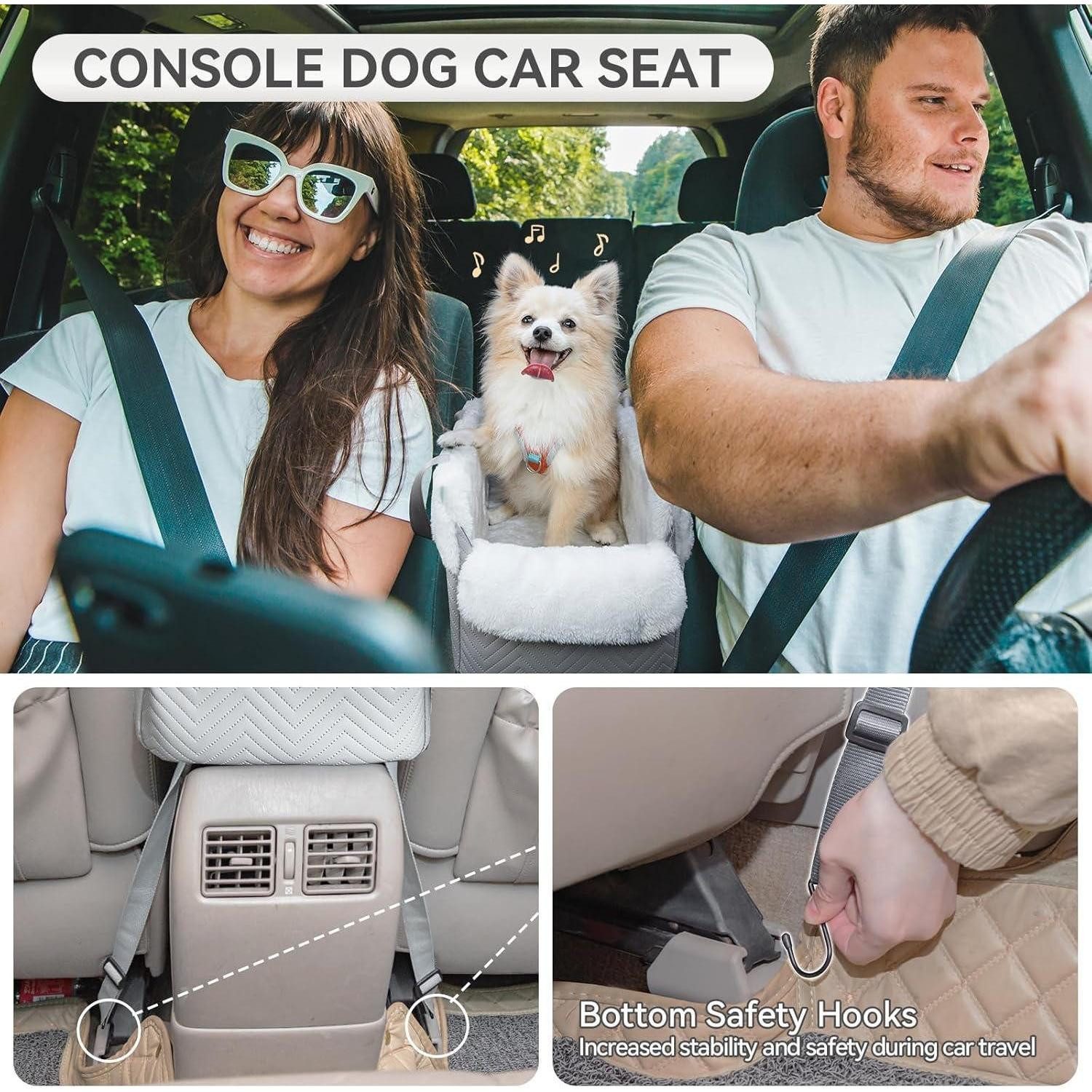 LuxusKollektion Hunde-Autositz Autositz Hunde Mittelkonsole Sicherheitsgurten Kissen Grau Weiß-Leder