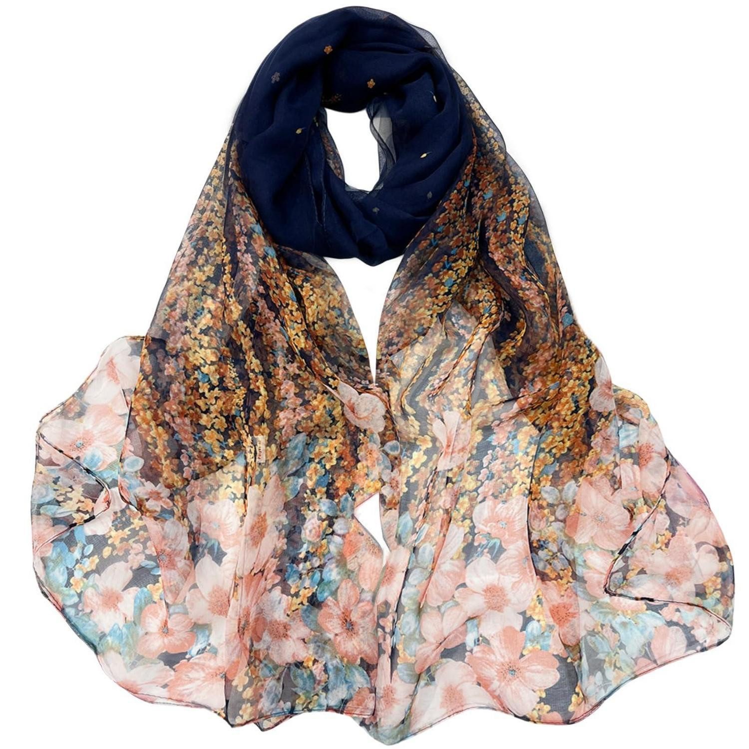 LuxusKollektion Seidentuch Damen Schal Chiffon 160x50cm Bunt, (1-St)