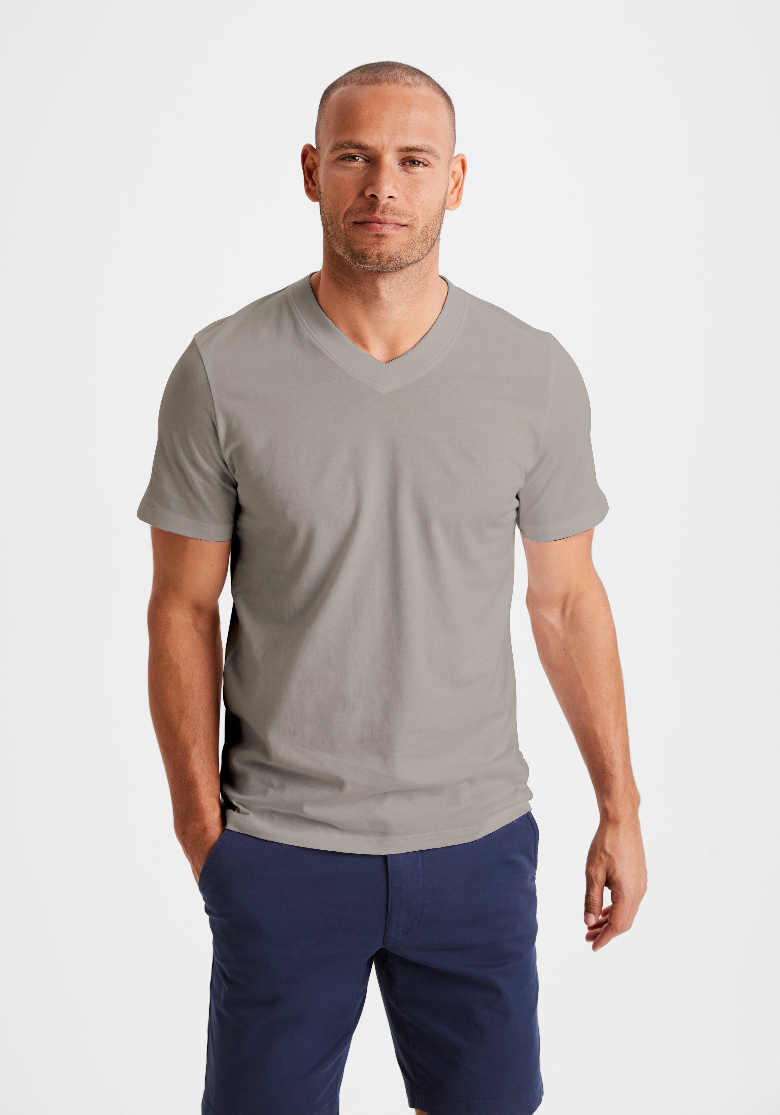 KangaROOS T-Shirt Regular Fit, (2er-Pack) Freizeitshirt mit Kurzarm, V-Ausschnitt aus reine Baumwolle