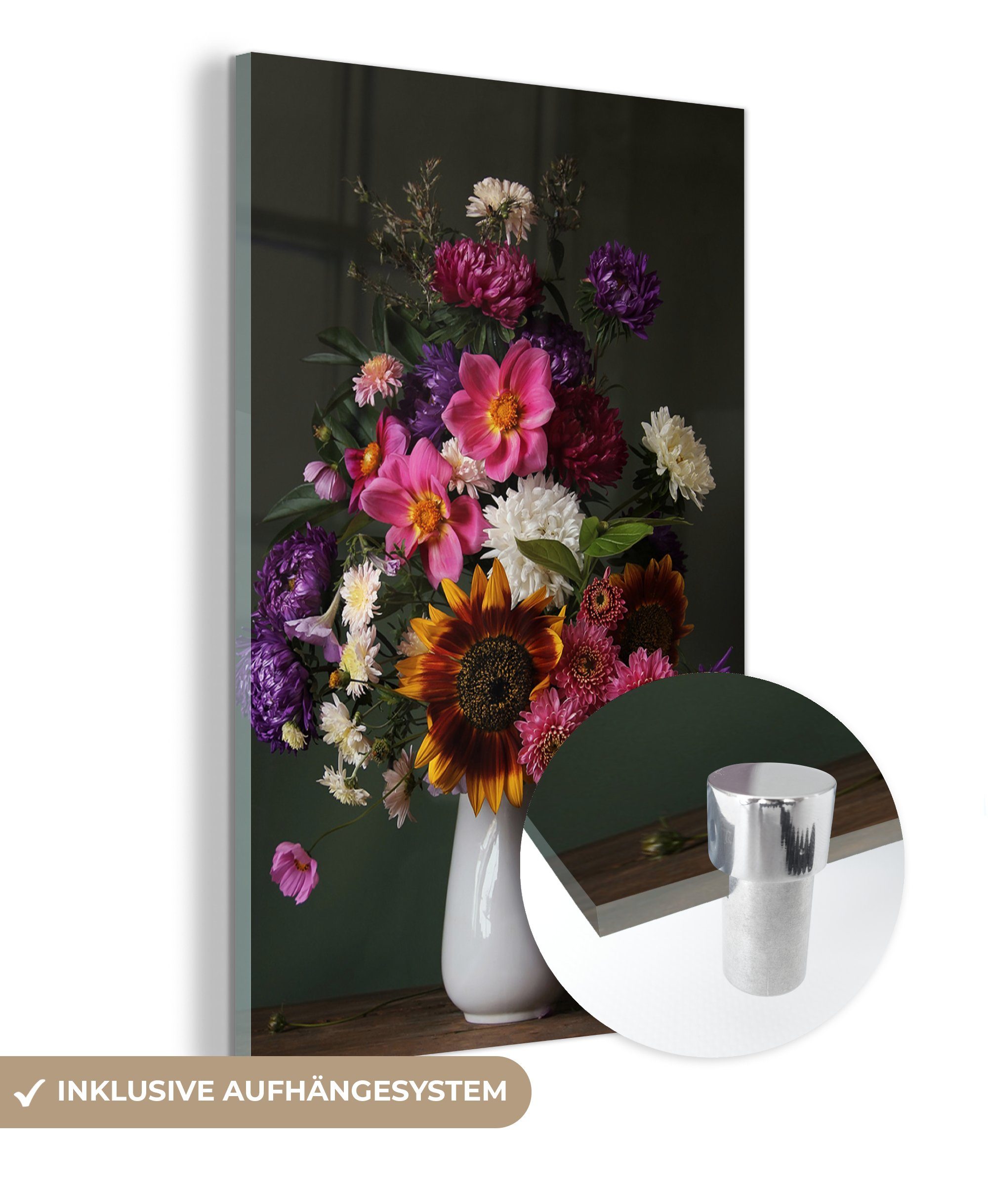 MuchoWow Acrylglasbild Blumen - Stillleben - Farbe, (1 St), Glasbilder - Bilder auf Glas Wandbild - Foto auf Glas - Wanddekoration