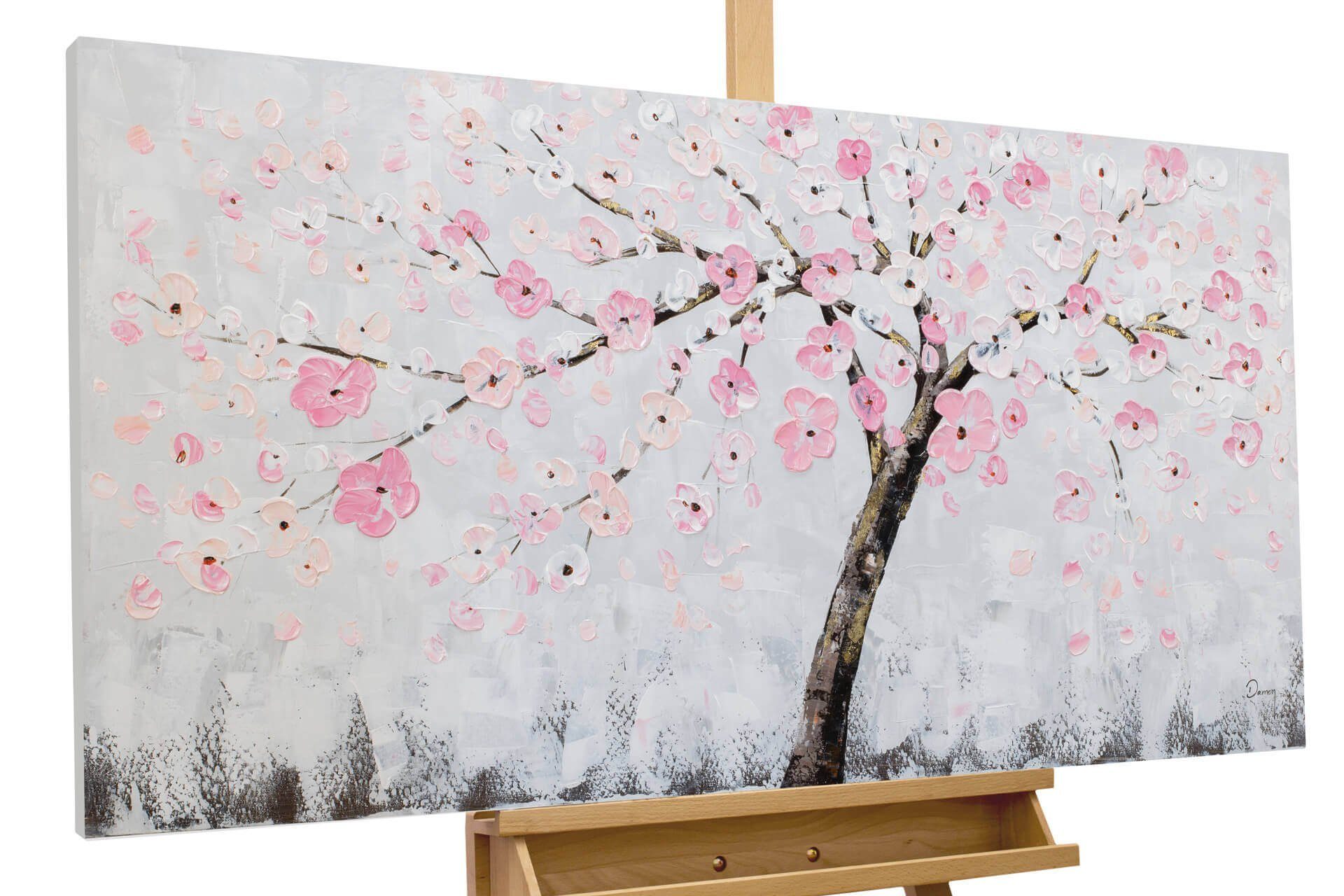 KUNSTLOFT Gemälde Kirschblütentraum 123x63 cm, Leinwandbild 100% HANDGEMALT Wandbild Wohnzimmer