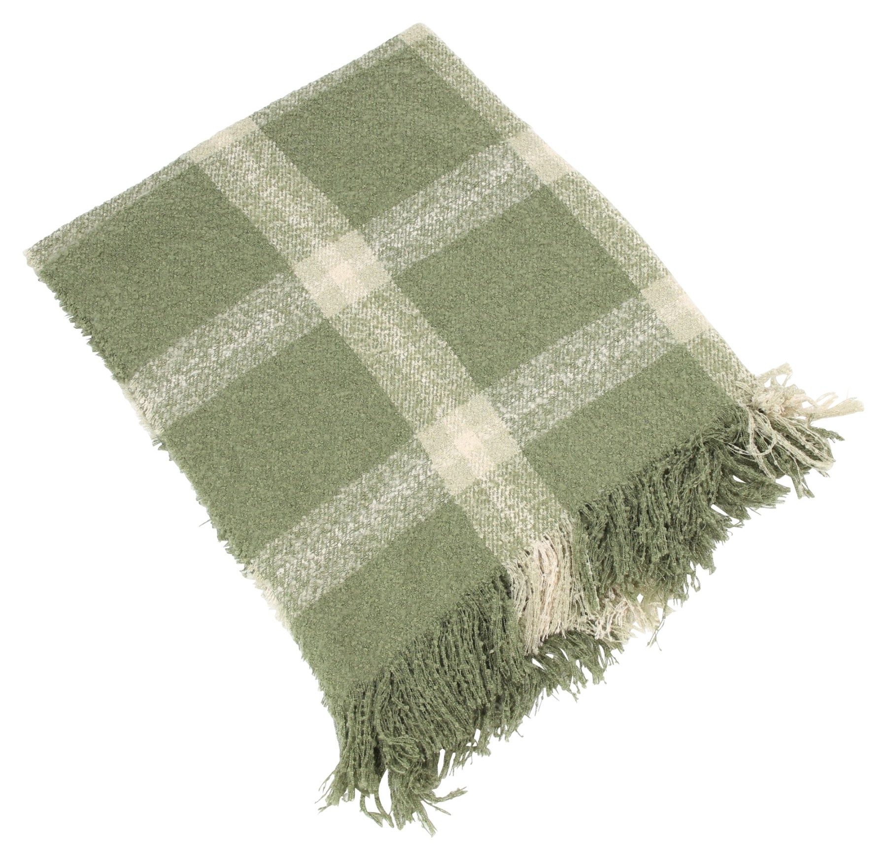 Wohndecke Kuscheldecke "Karo" weich, 127x152 cm, grün, Couchdecke in Webobtik, Dekoleidenschaft, Decke mit Fransen, Überwurfdecke für Sofa & Sessel, Tagesdecke