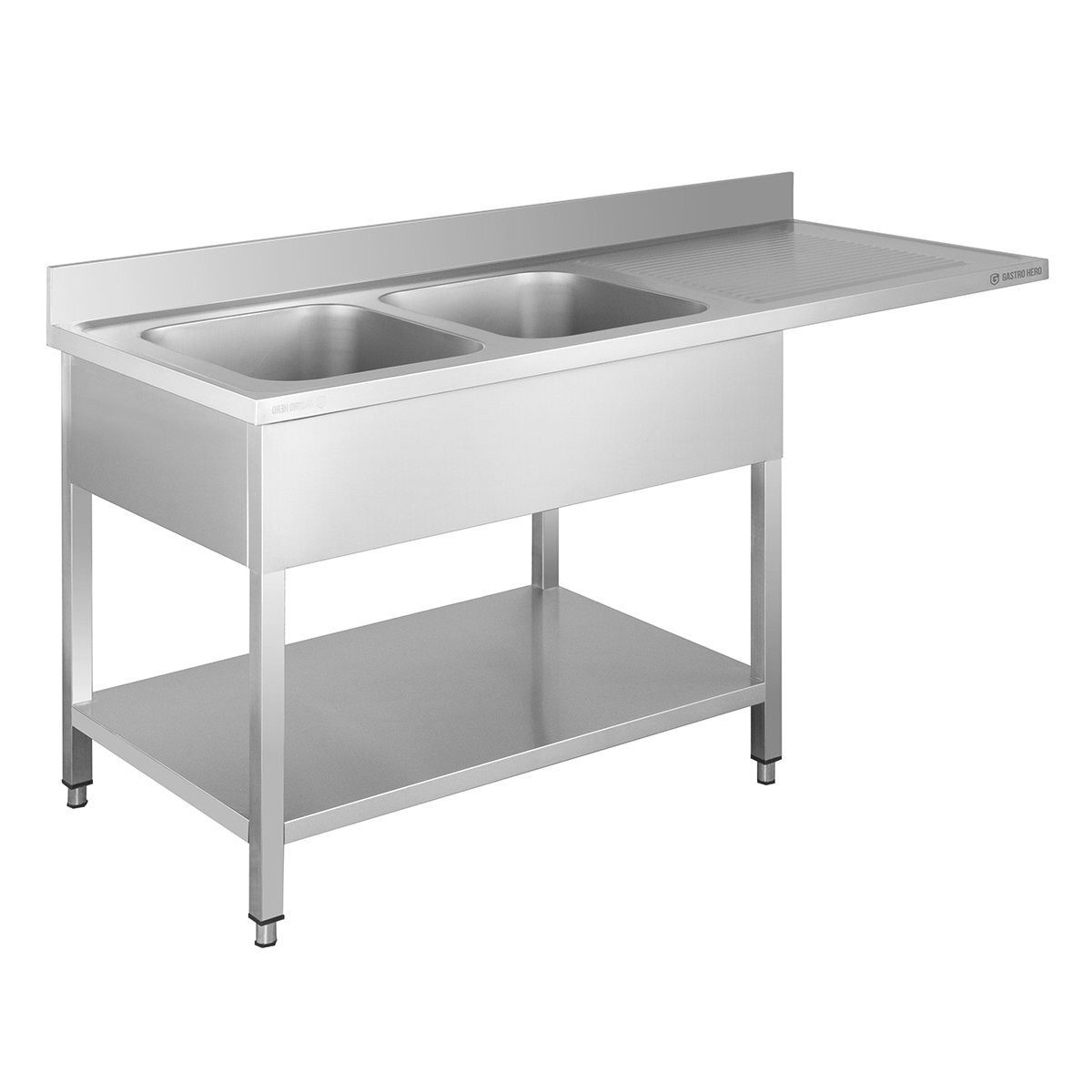 GastroHero Arbeitstisch Spülbecken Edelstahl Gastro 160x70 cm 2 Becken links Ablage