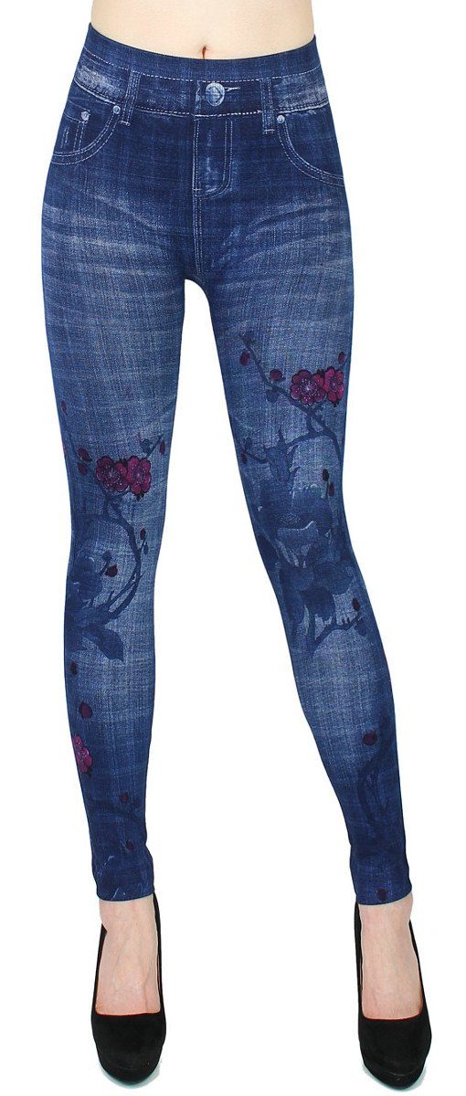 dy_mode Jeggings Damen Leggings in Jeans Optik Jeggings Jeansleggings Geblümt High Waist