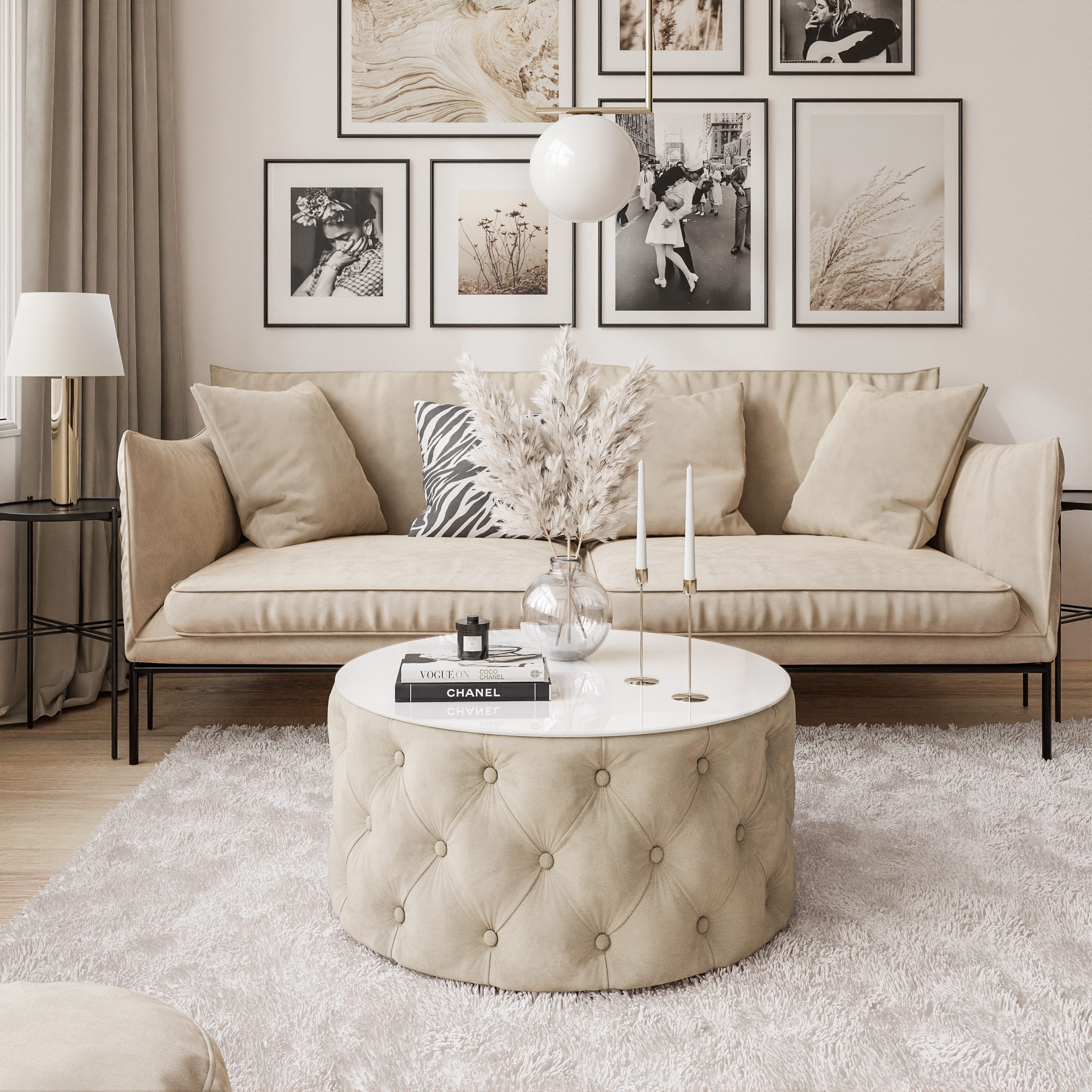 Lookway Couchtisch CHESTERFIELD 70 cm runder gepolsterter couchtisch günstig online kaufen