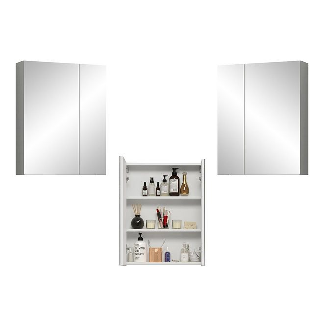 Lomadox Spiegelschrank RAVENNA-19 Badezimmer in weiß mit 2 Türen, B/H/T: ca. 60/75/16 cm