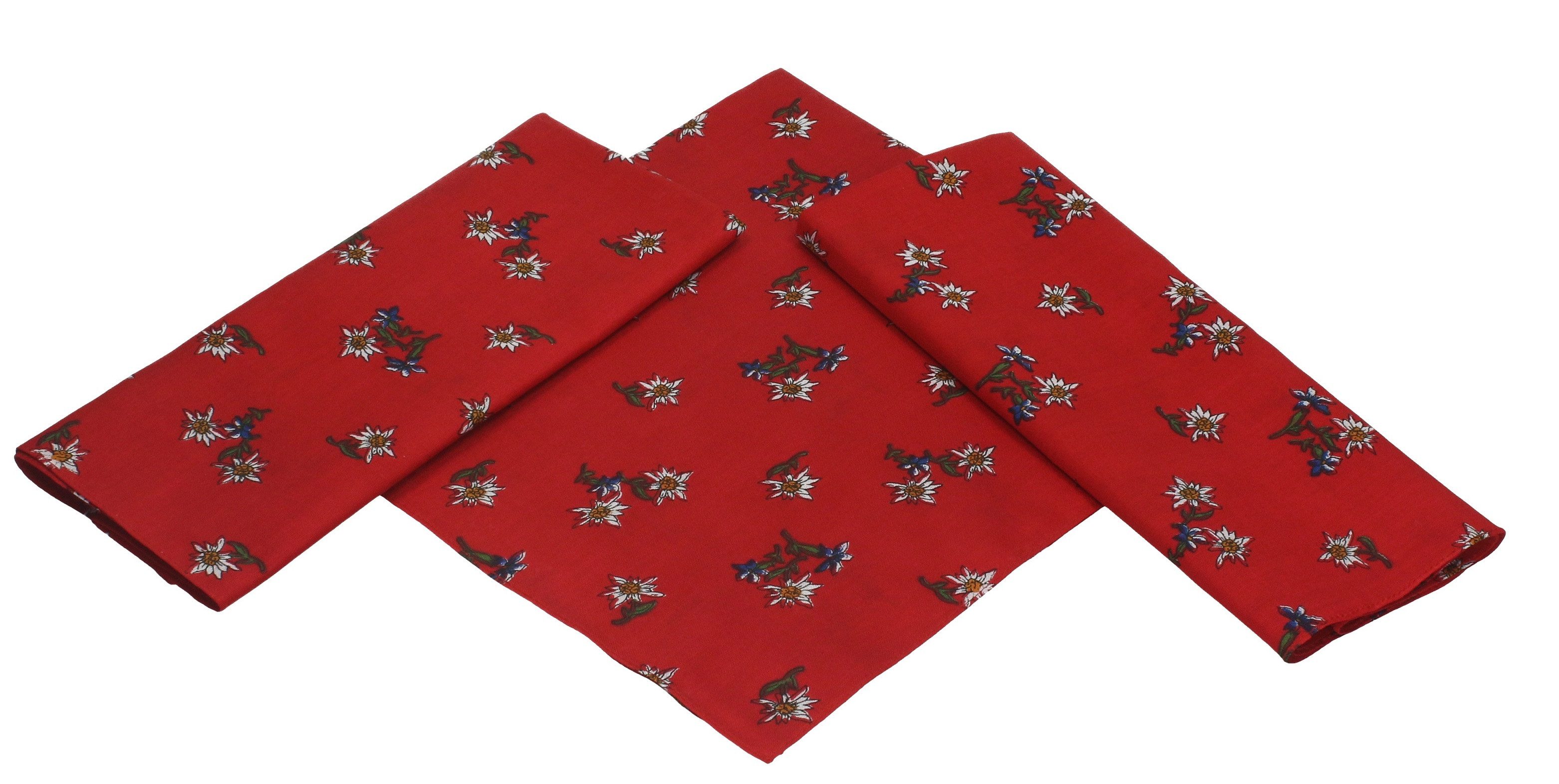 Betz Nickituch 3er Pack Nickituch Edelweiß ca. 55 x 55 cm Farbe rot, (Set, 3-St. 3 Tücher), Halstuch Bandana Kopftuch