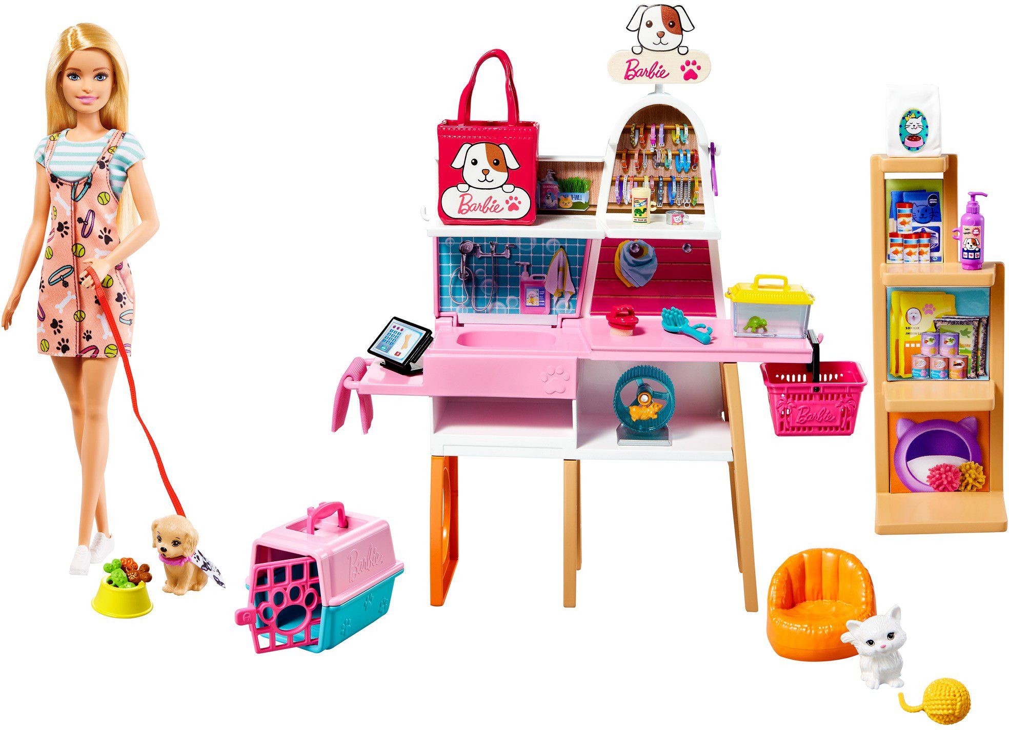 Image of Barbie Anziehpuppe »Haustiersalon Spielset und Puppe« (Set, 20-tlg., inkl. 4 Haustiere)