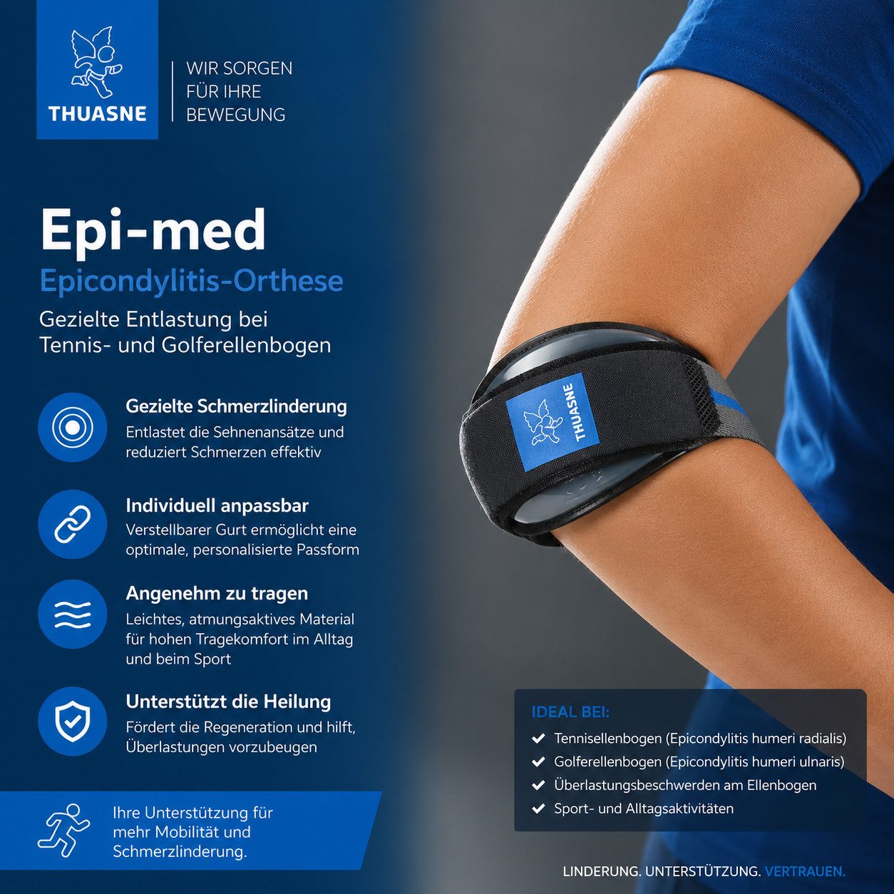Thuasne Bandage Epi-med Epicondylitis-Orthese bei Tennisarm & Golferellenbogen