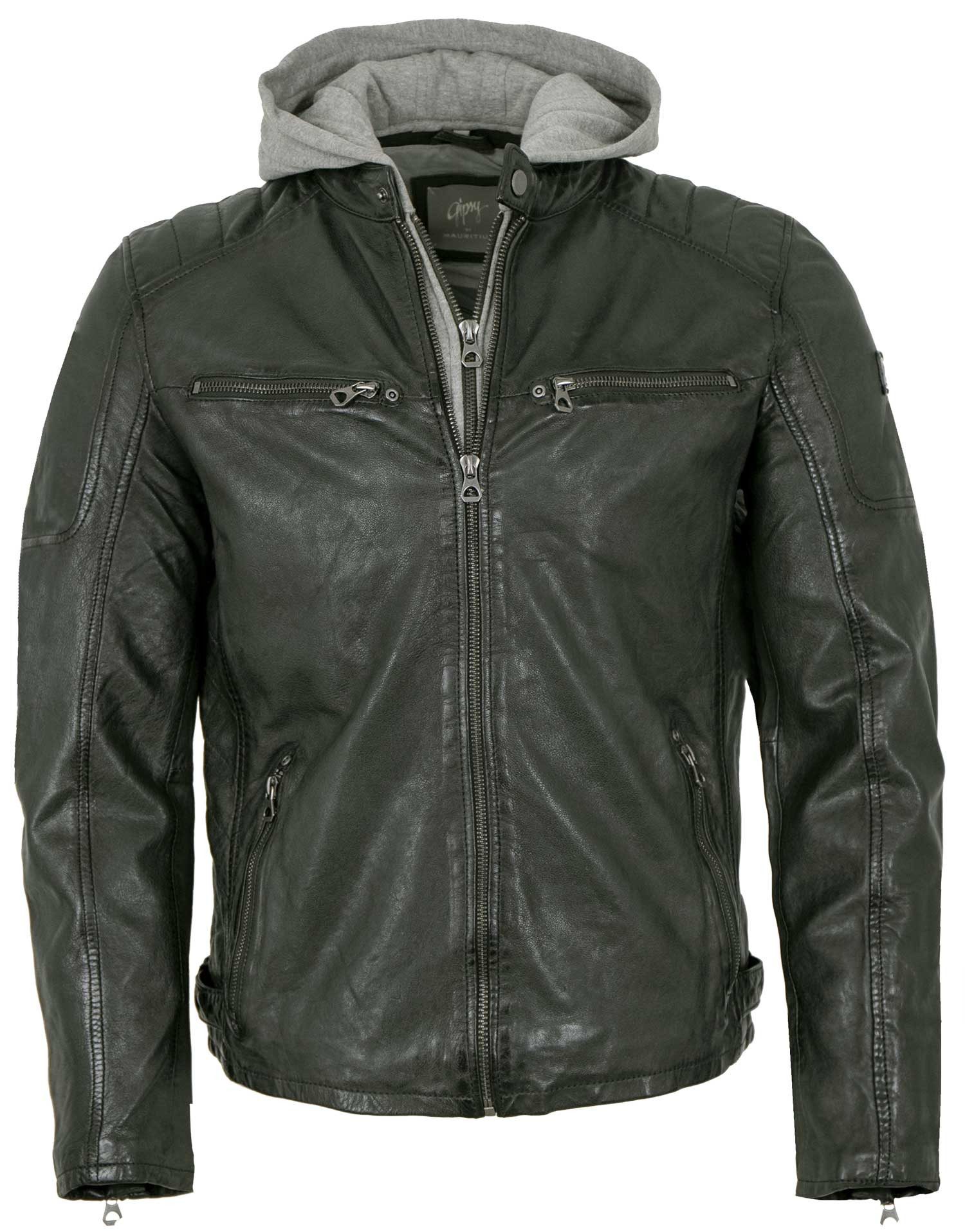 Gipsy by Mauritius Lederjacke GMRayco Gipsy by Mauritius - Herren Lederjacke Kapuze Lammnappa dunkelgrün