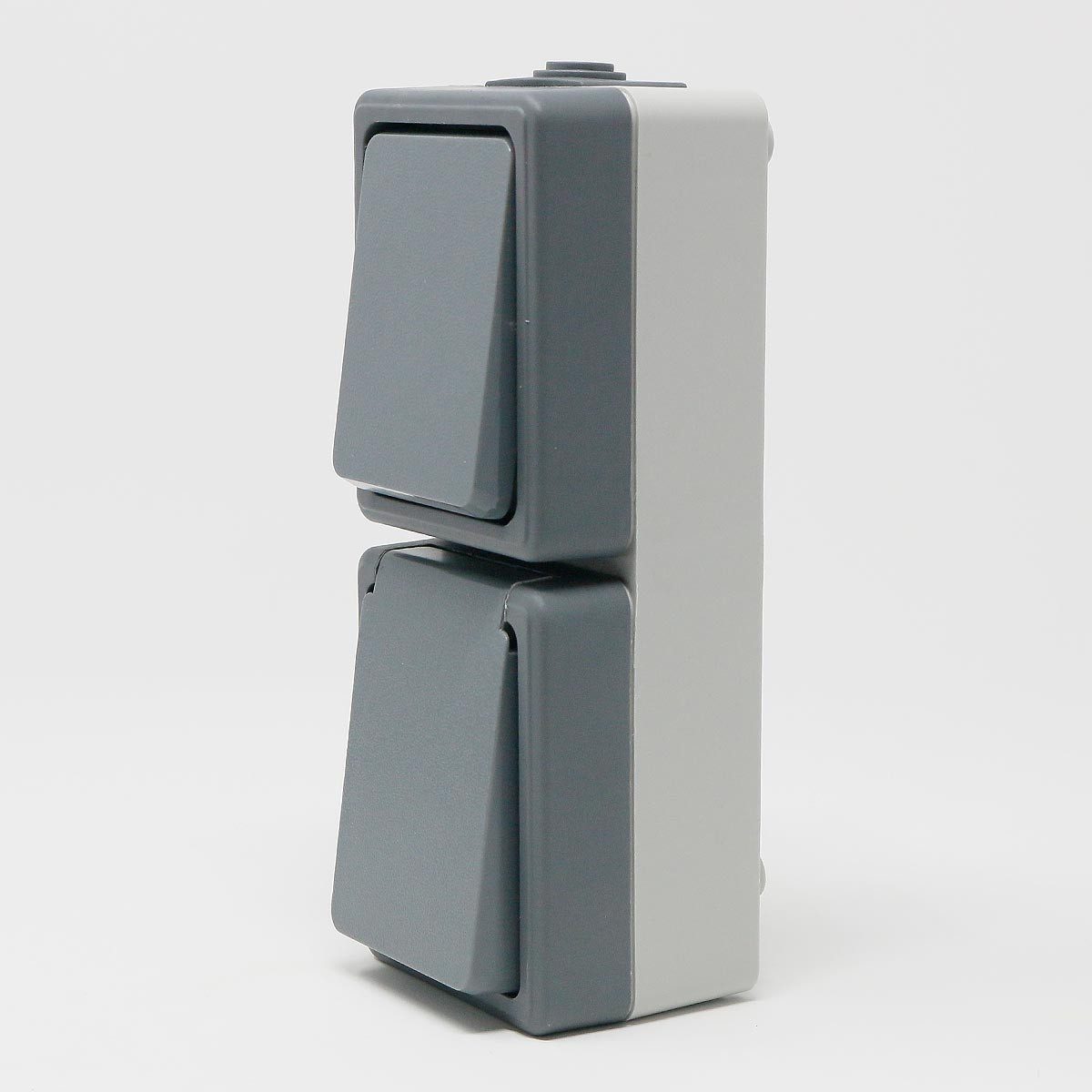 McPower Aufputz-Steckdose Feuchtraum Kombi-Dose "SECURE", 250V, IP44, verti