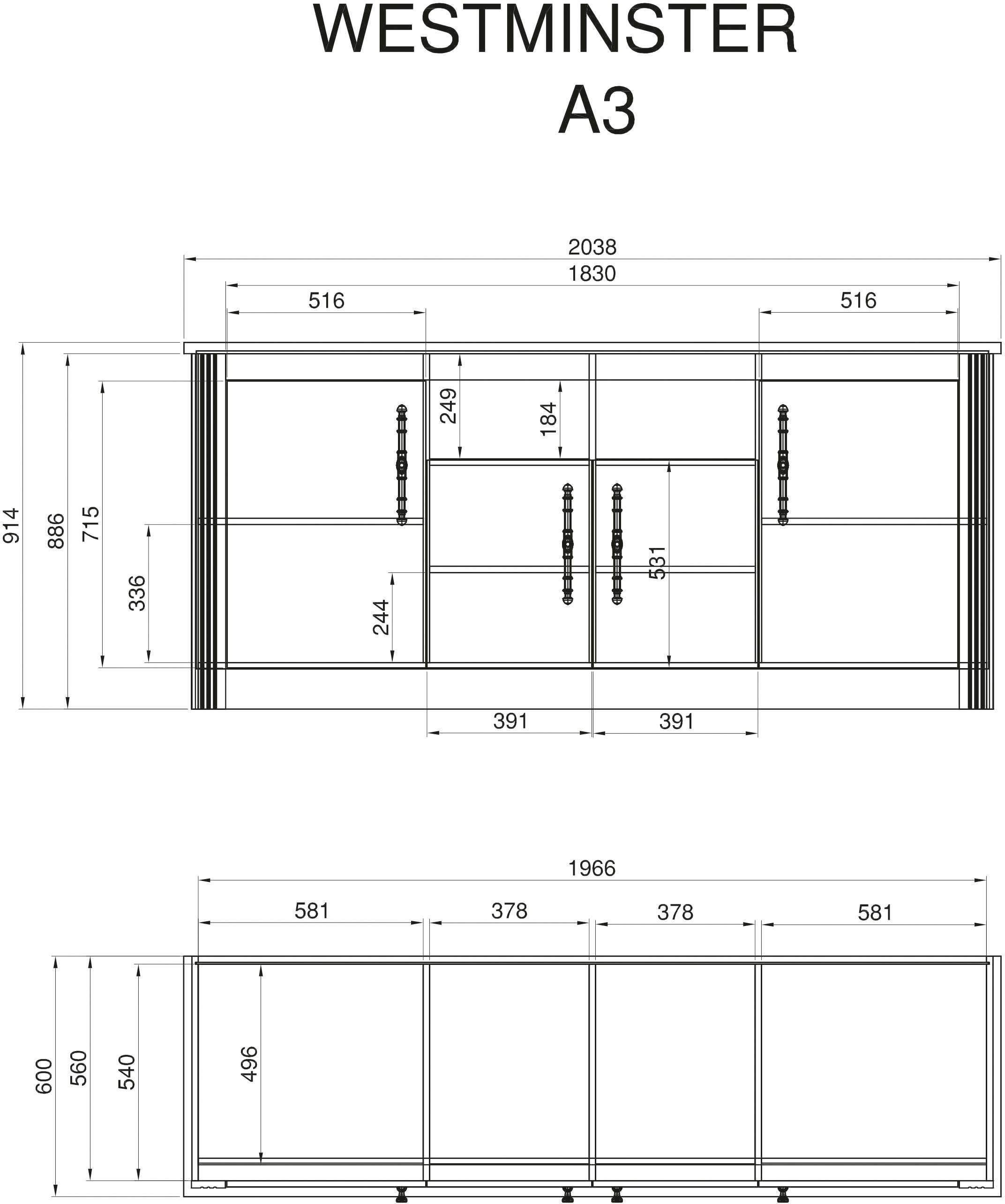 OTTO home Küche KS-Westminster, Breite 366 cm, ohne E-Geräte