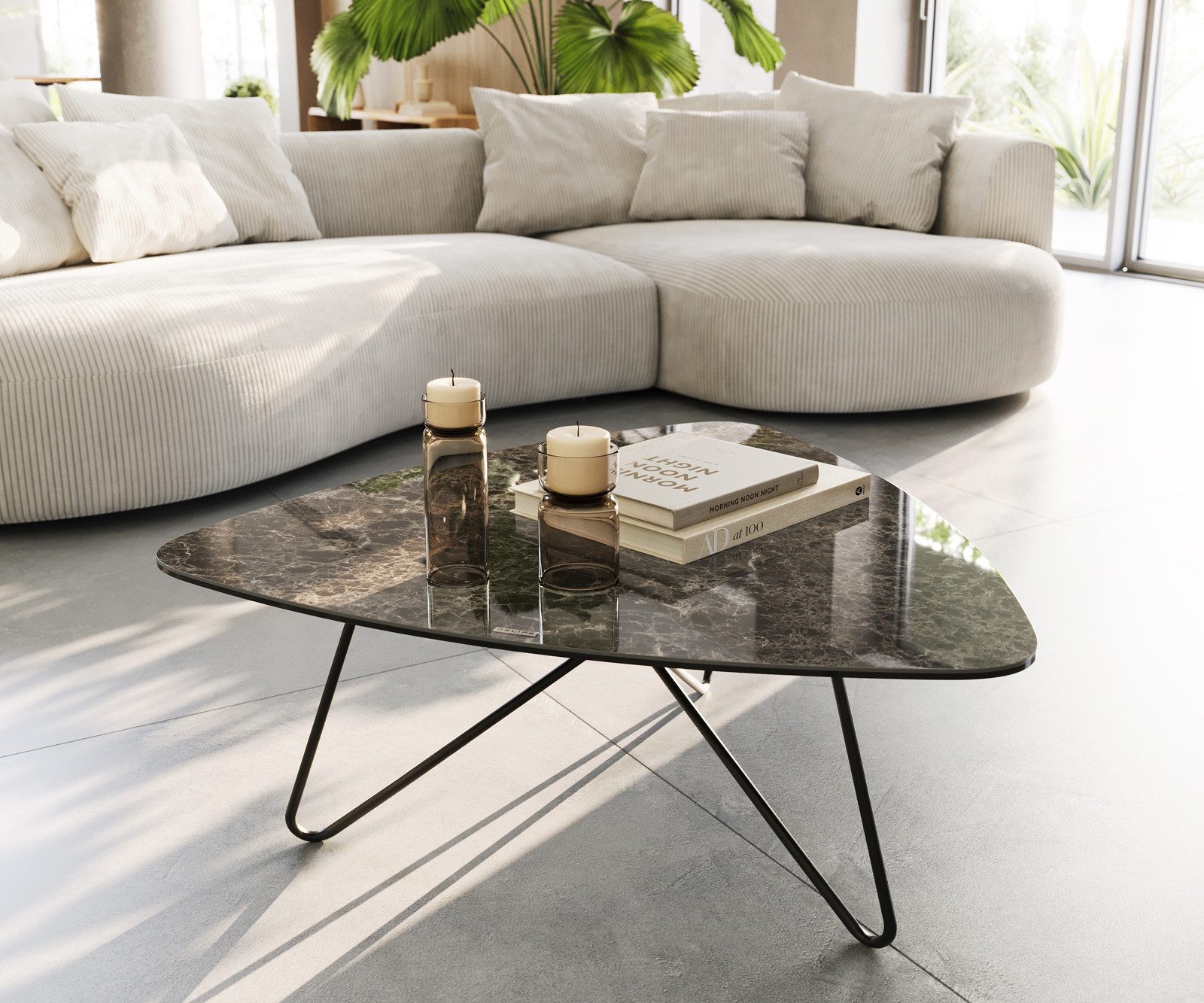 DELIFE Couchtisch Ekrem, Keramik Emperador Extra Lucidato Dunkelbraun 88x85 cm Hairpin Metall S