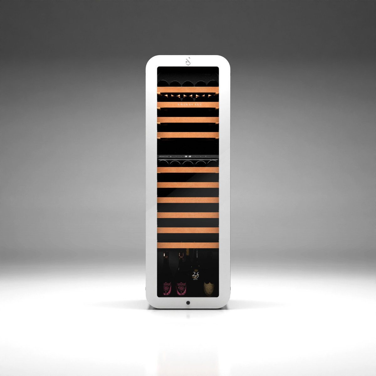 Swisscave Weinkühlschrank WLB-320DF-WHITE. 2-Zonen Weinkühlschrank, 160cm (H), 68 Flaschen, für 68 Standardflaschen á 0,75l,Hochwertiges, in Weiß lackiertes Metallgehäuse