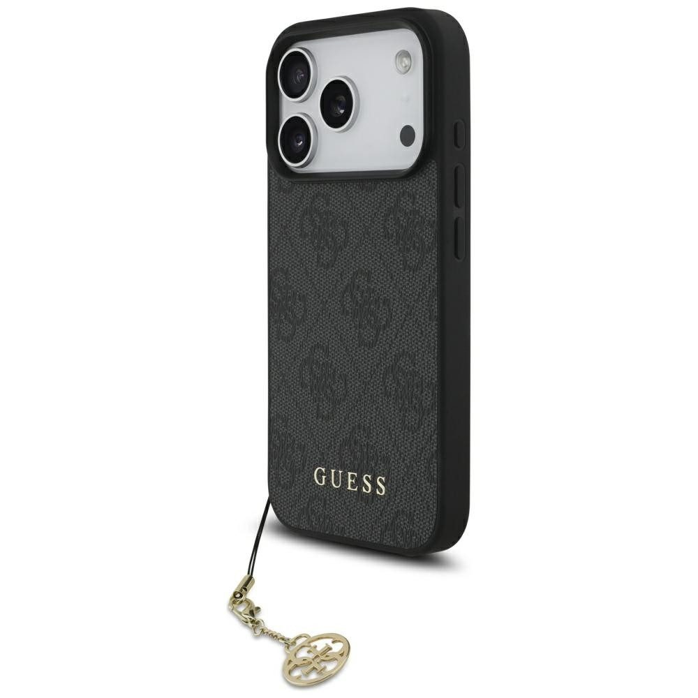 Guess Handyhülle iPhone 17 Pro MagSafe Kunstleder grau mit Kette goldfarbig 6,3 Zoll, Kantenschutz