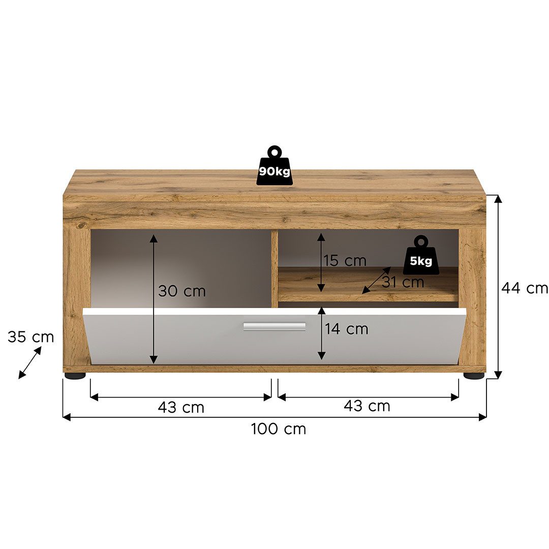 ebuy24 Bank Jam Sitzbank 1 Klapptür weiß, Eiche Dekor.