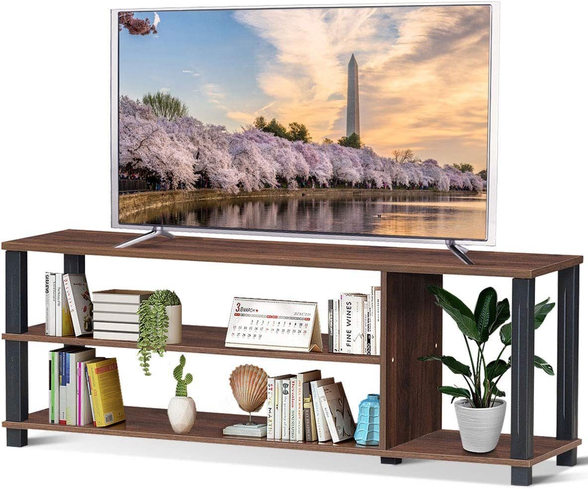 KOMFOTTEU TV-Schrank TV-Ständer 127cm Holz für aus TVs braun zu bis