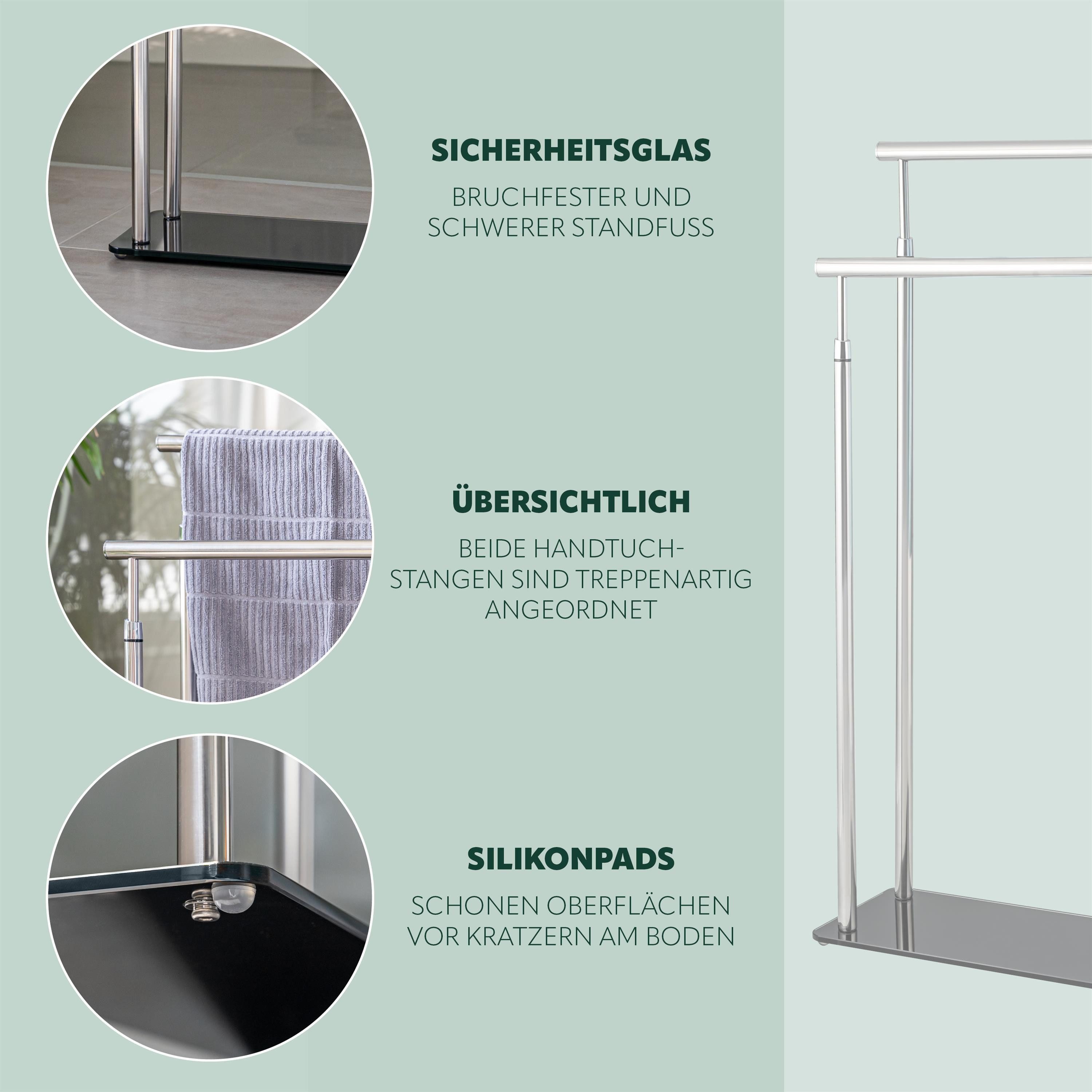 bremermann Handtuchhalter Stand-Handtuchhalter freistehend, 2 Stangen, Handtuchständer – Bild 4 von 5