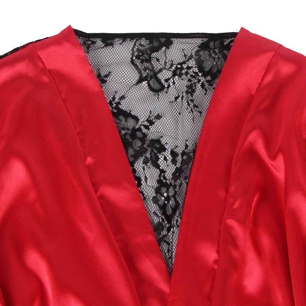 Organza Lingerie Kimono Kimono Cecile in rot, blickdicht aus elegantem Satin und Spitze, sexy Dessous – Bild 4 von 5