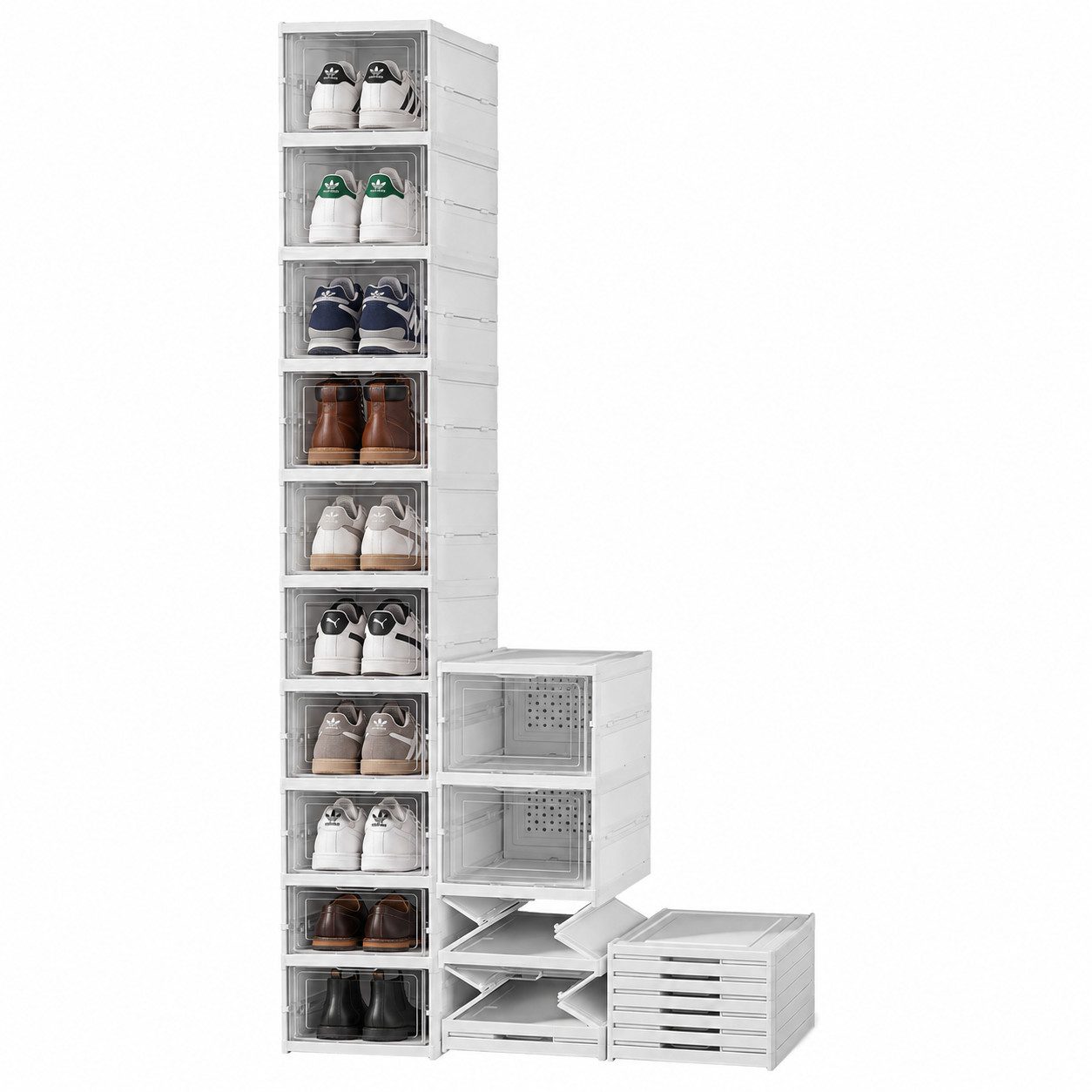 GLIESE POWER Schuhbox stapelbar – platzsparende Aufbewahrung für Ihre Schuhe, Stapelbar, faltbar, feuchtigkeits- & geruchsschützend, 9 Etagen