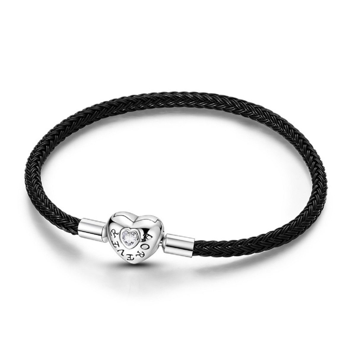 PANDACHARMS Charm-Armband Schwarzes Charm Armband Forever Herz, 16-21cm, Verschluss aus Silber