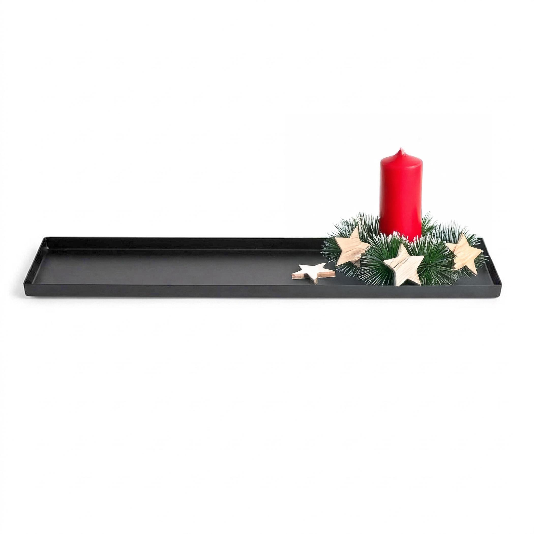 Spetebo Kerzentablett schwarz matt rechteckig mit Füßen (Anzahl, 1 St., Stück), Elegantes Metall Tablett in rechteckiger Form