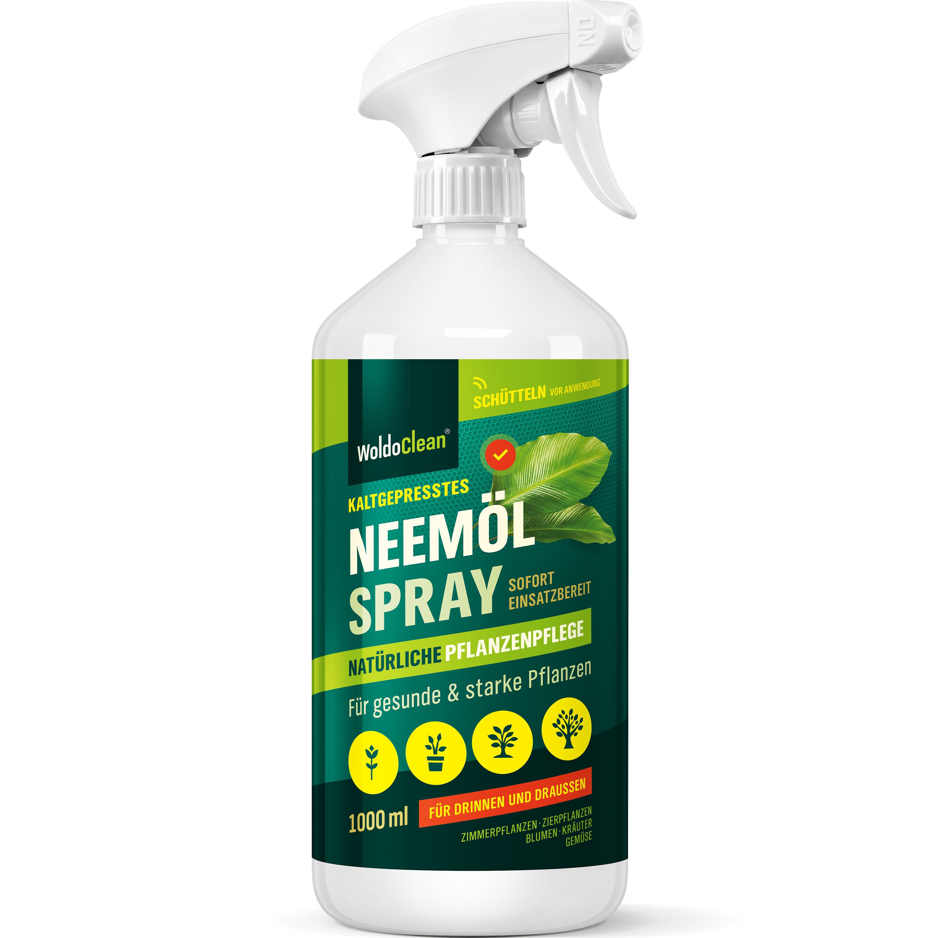 WoldoClean Pflanzenstärkungsmittel WoldoClean Neemöl Spray für Pflanzen 1000 ml Fertiglösung kaltgepresst, Niemöl, neem öl, mit Emulgator, gebrauchsfertig