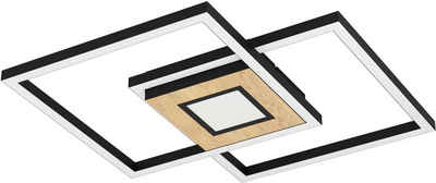 EGLO Deckenleuchte MARINELLO, LED fest integriert, warmweiß - kaltweiß, Deckenleuchte in schwarz und braun aus Alu, Stahl, Holz - 17W und 4,2W