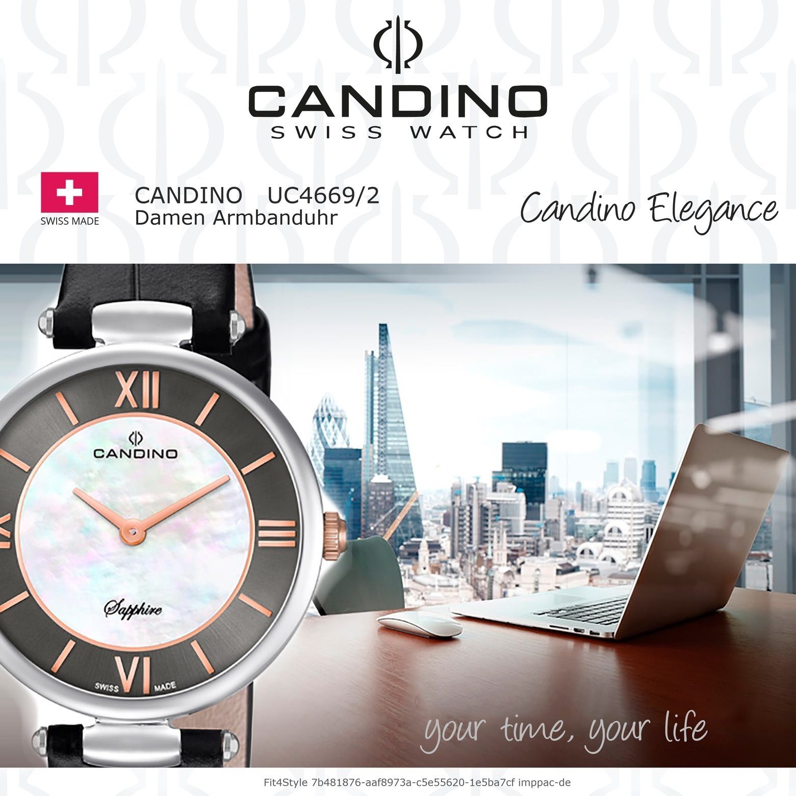 Analog Quarzuhr schwarz, Damen Armbanduhr Candino Fashion Quarzuhr C4669/2, Damen rund, Candino Lederarmband
