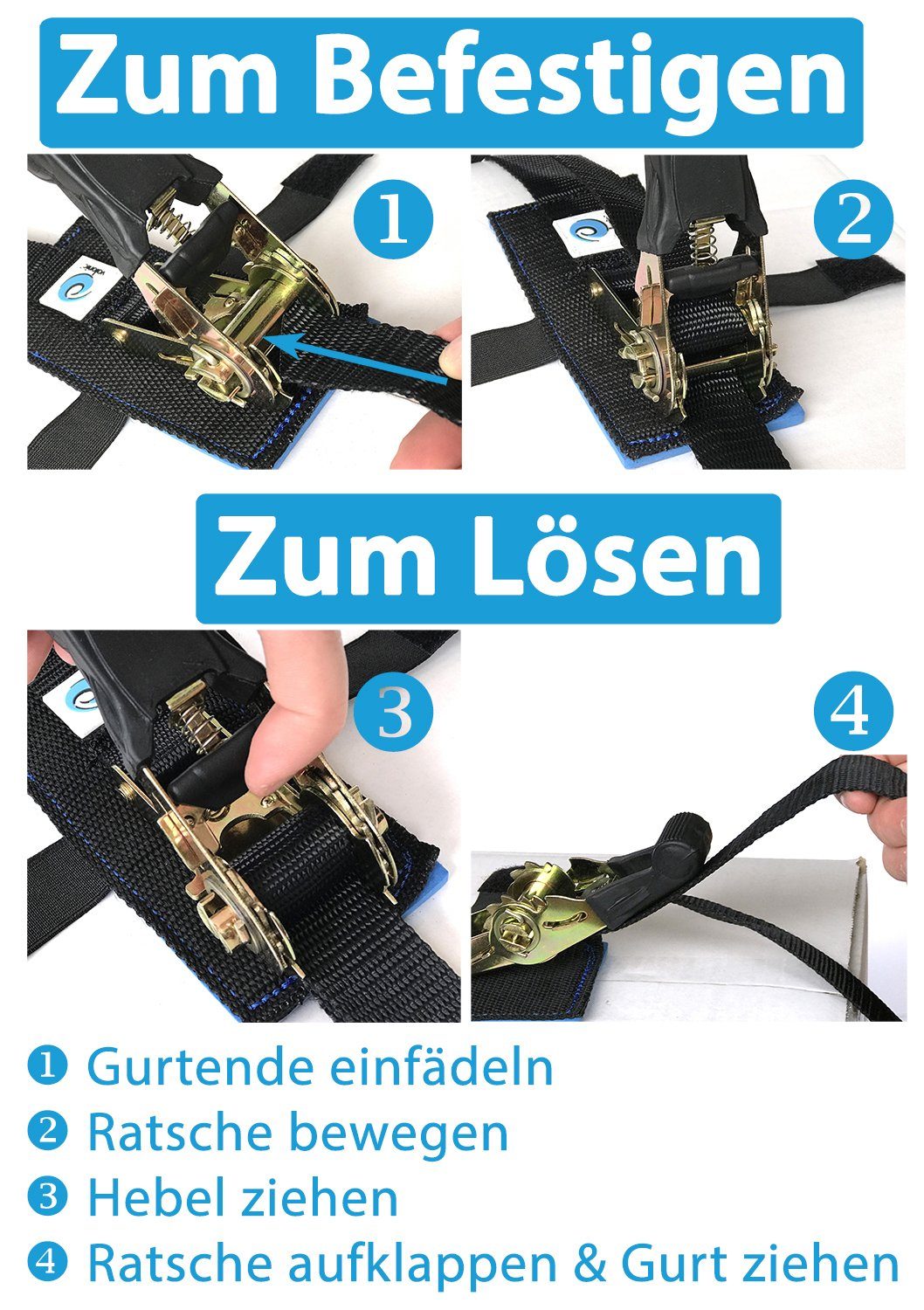 valonic Spanngurt Ratschenspanngurt mit 6m) VATER TEST (2er 010 Stück 2 Set, Ratsche Neoprenpad