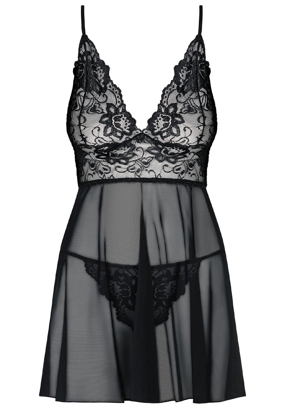 Obsessive Negligé Idillia Babydoll und String Spitze - schwarz (2-tlg) transparent