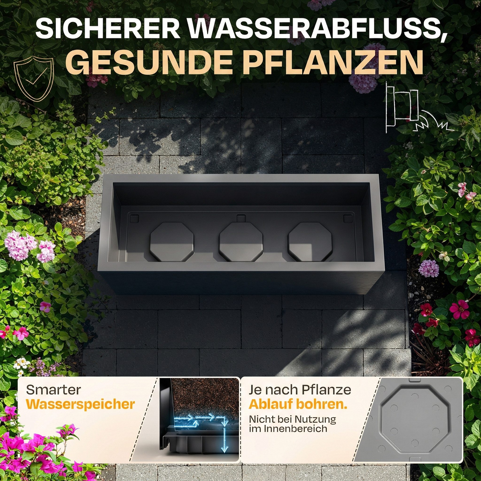 ONDIS24 Pflanzkübel Ondis24 Blumenkübel Vulkano, 50L Blumenkasten (2 St), mit cleverem Wasserspeicher am Boden