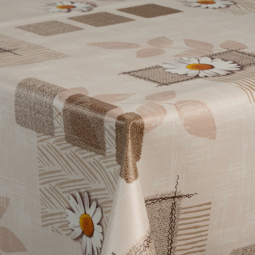 laro Tischdecke Wachstuch-Tischdecken Margerite Braun Beige rechteckig – Bild 5 von 5