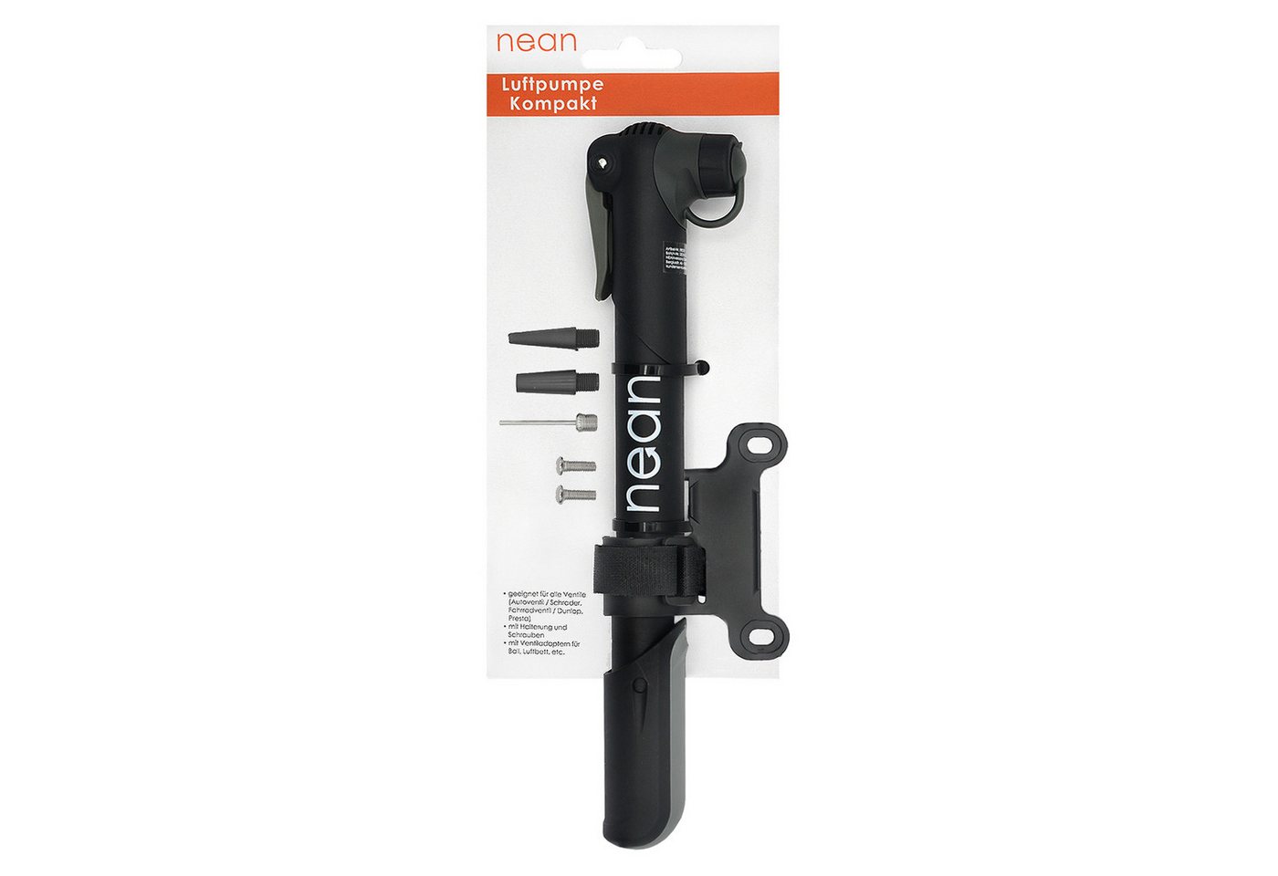 nean Fahrradpumpe Fahrradpumpe Kompakt, mit Halterung und Ventiladapter, 4,1 bar, schwarz