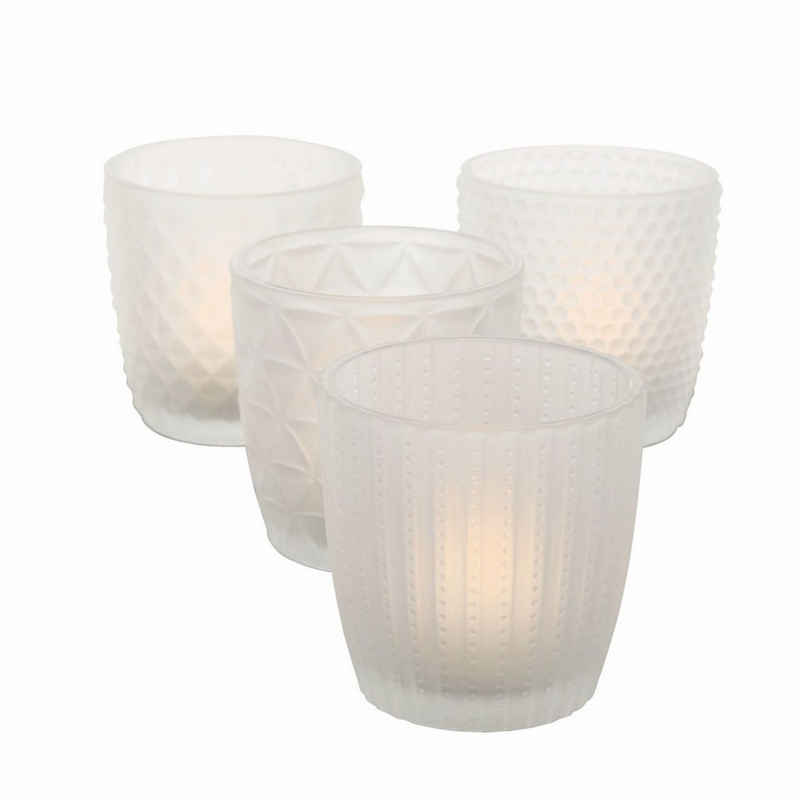 Spetebo Windlicht Glas Teelichthalter 4er satiniert weiß (Set, 4 St., 4er-Set)