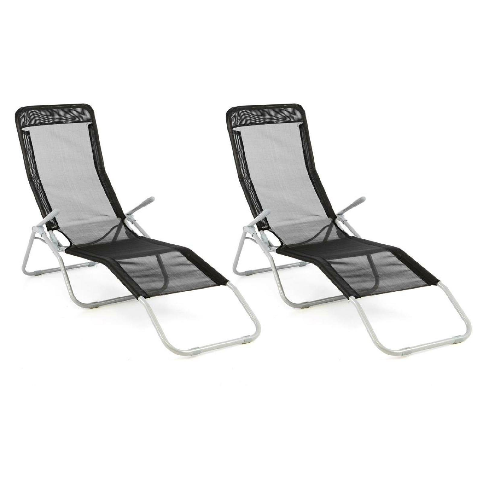 Gartenliege 2er Set Camping-Liege Schwarz