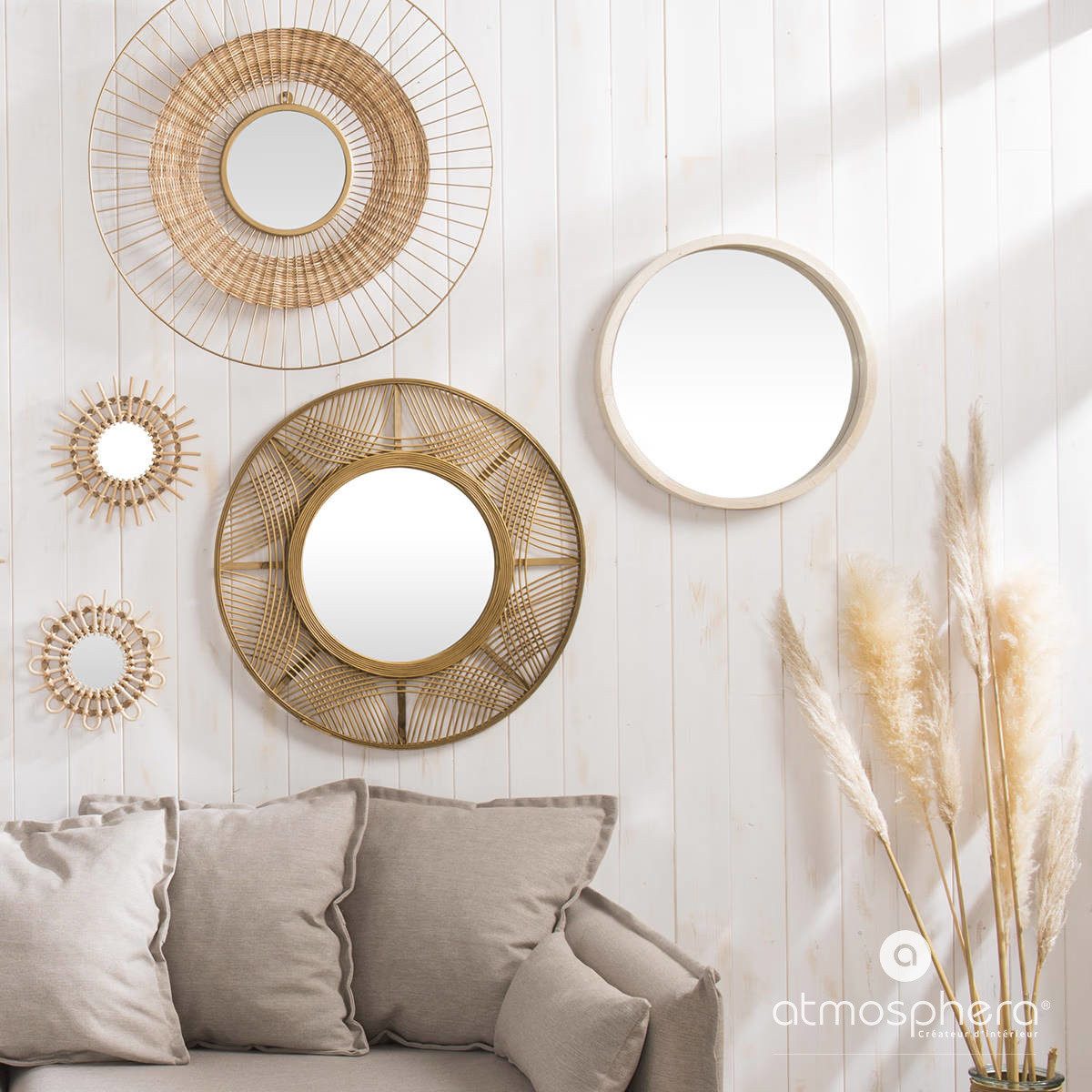 Atmosphera Créateur d'intérieur Wandspiegel Boho-Spiegel mit Bambusrahmen INA, Ø 70 cm