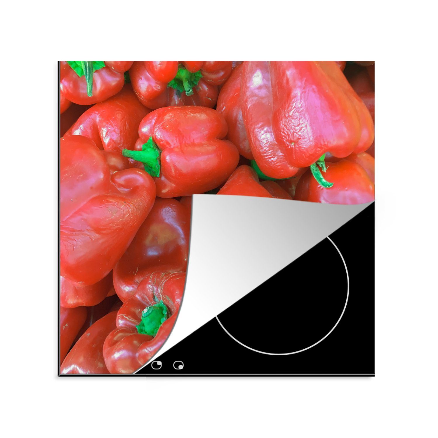 MuchoWow Herdblende-/Abdeckplatte Ein glänzender Haufen roter Paprika, Vinyl, (1 tlg), 78x78 cm, Ceranfeldabdeckung, Arbeitsplatte für küche